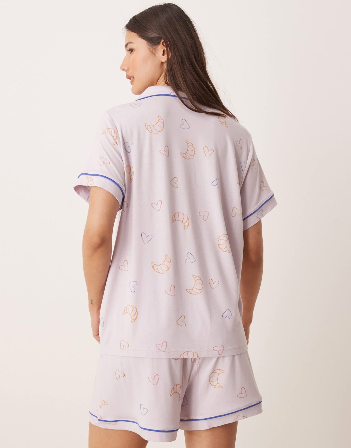 ASOS DESIGN super soft premium short sleeve shirt and short pyjama set in lilac croissant print - ASOS Sample Sale