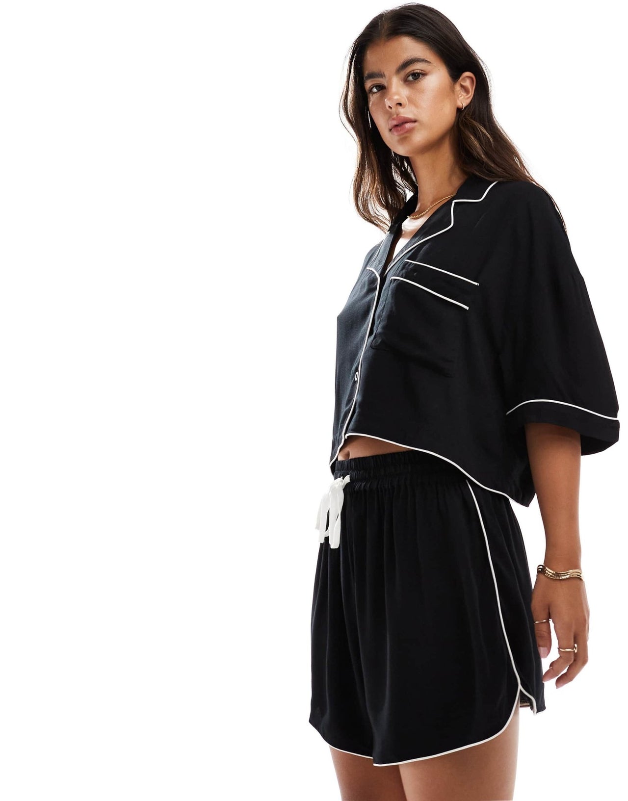 ASOS DESIGN super soft slinky mini pyjama short in black with contrast binding - ASOS Sample Sale