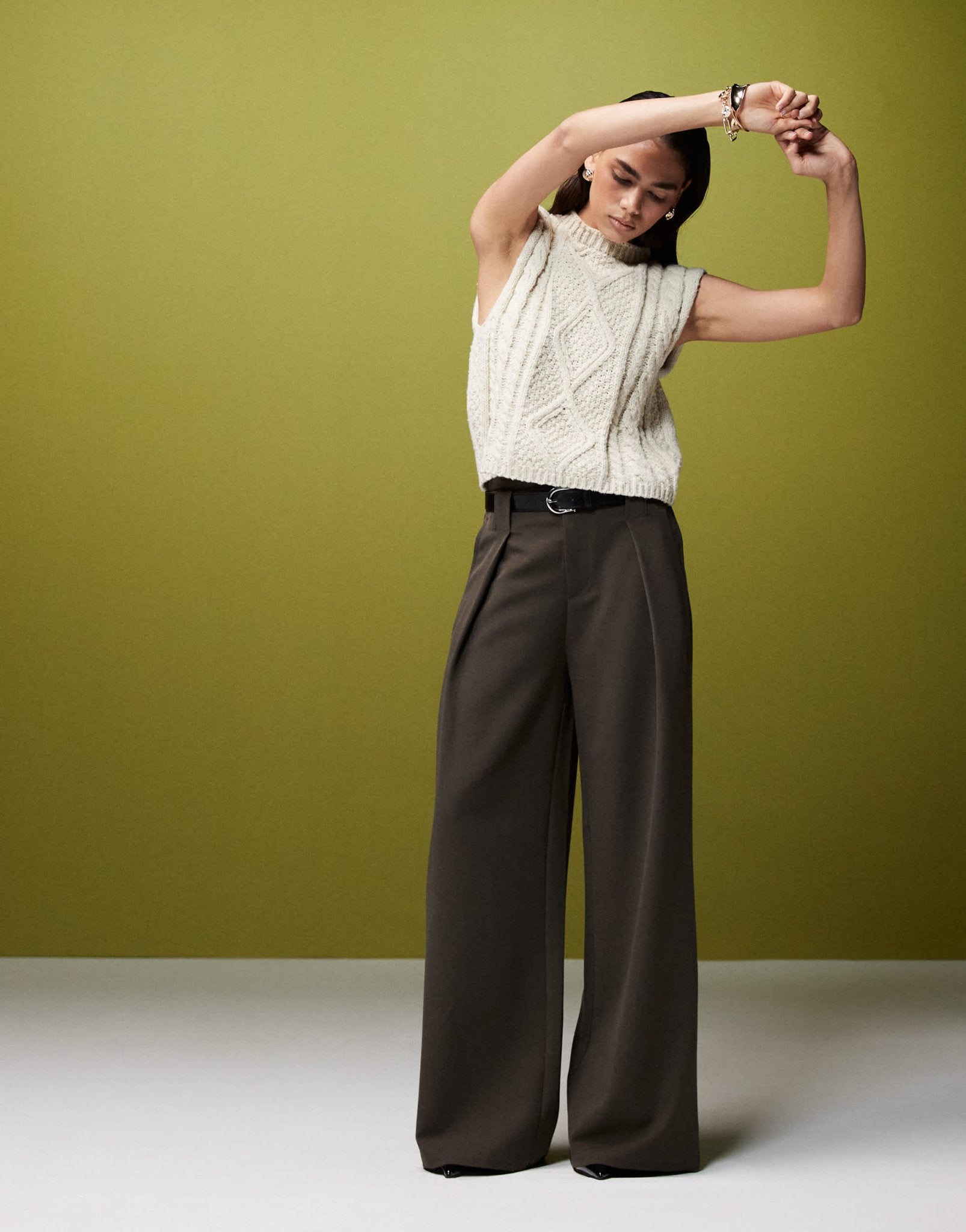 ASOS DESIGN super wide leg belted tailored trousers in olive - ASOS Sample Sale