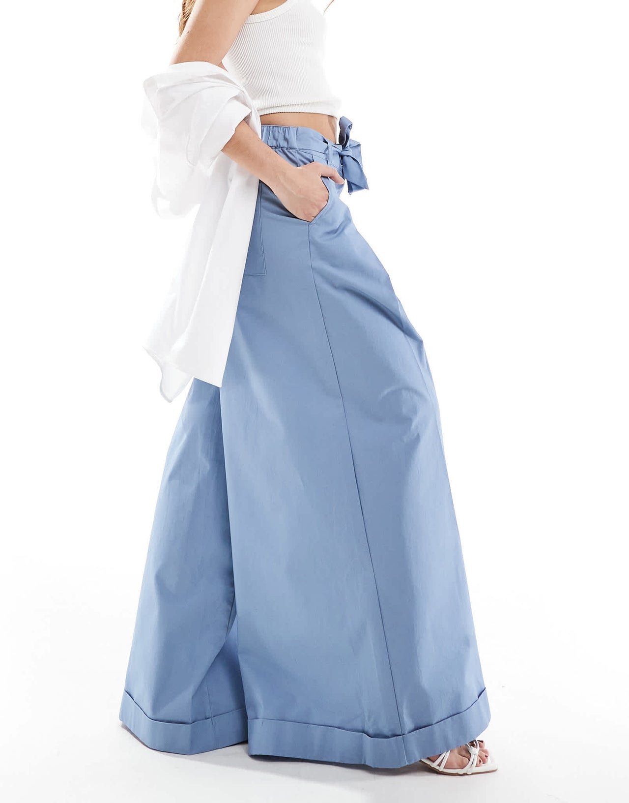 ASOS DESIGN super wide leg trousers with tie belt in blue - ASOS Sample Sale