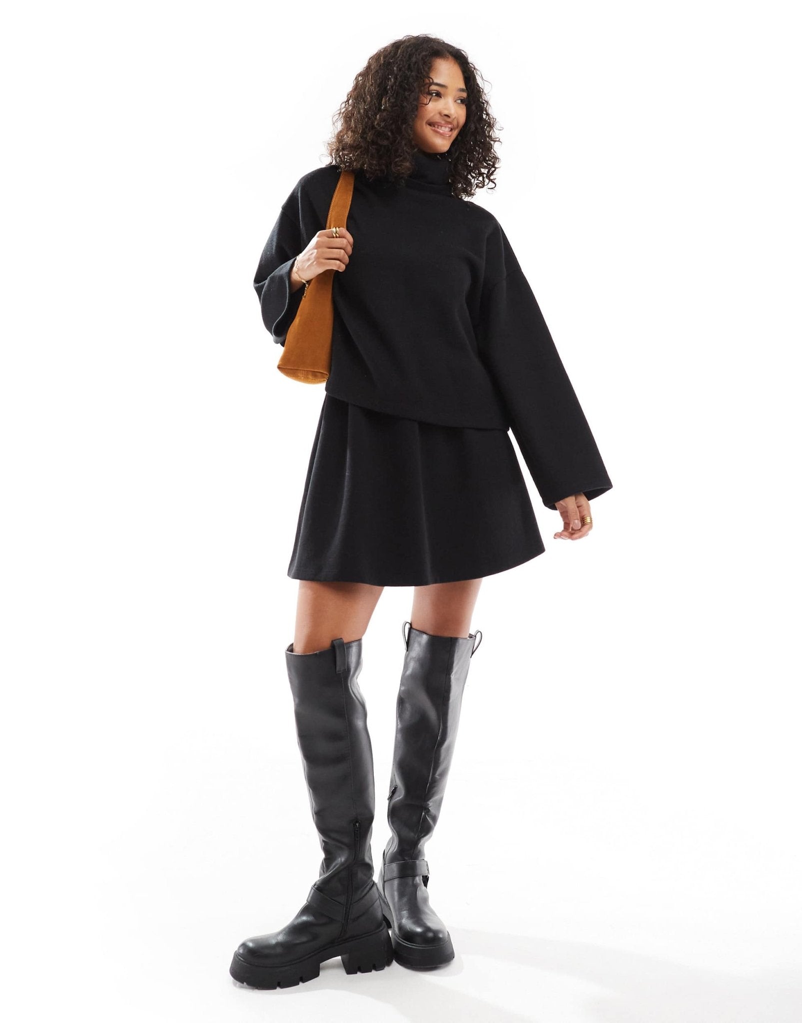 ASOS DESIGN supersoft 2 in 1 double layer mini dress in black - ASOS Sample Sale
