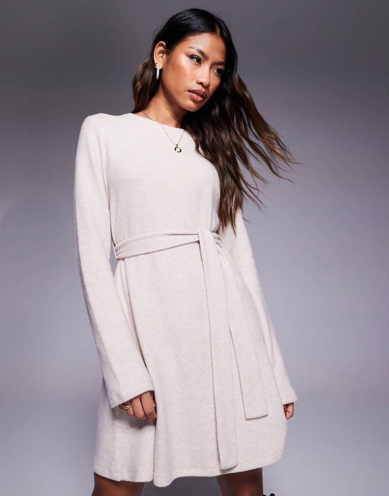 ASOS DESIGN supersoft belted swing mini dress in oat - ASOS Sample Sale