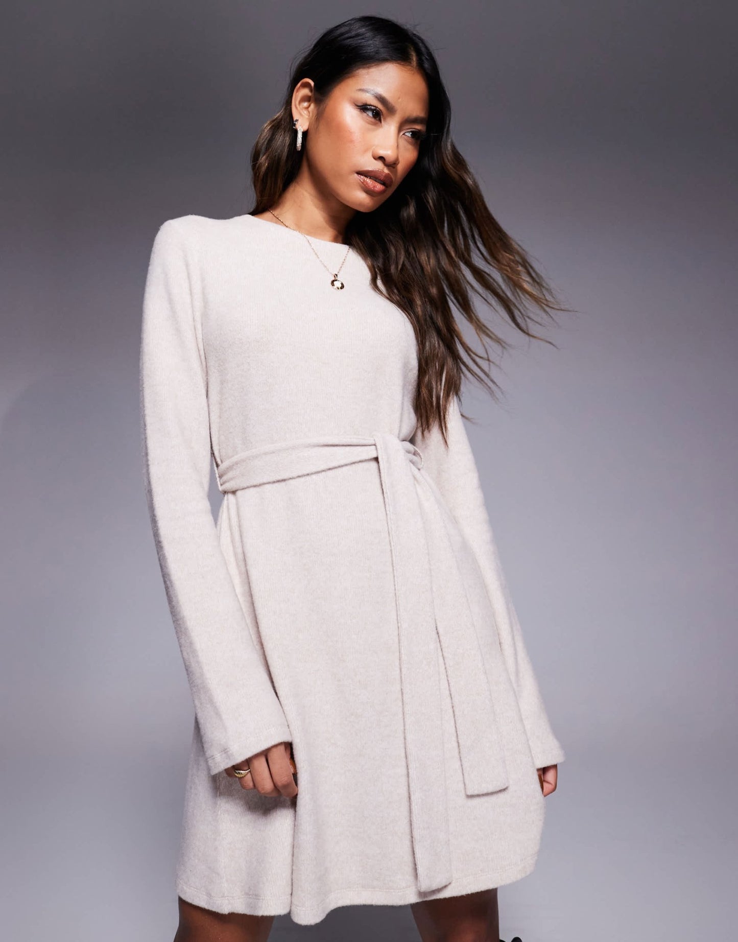 ASOS DESIGN supersoft belted swing mini dress in oat - ASOS Sample Sale