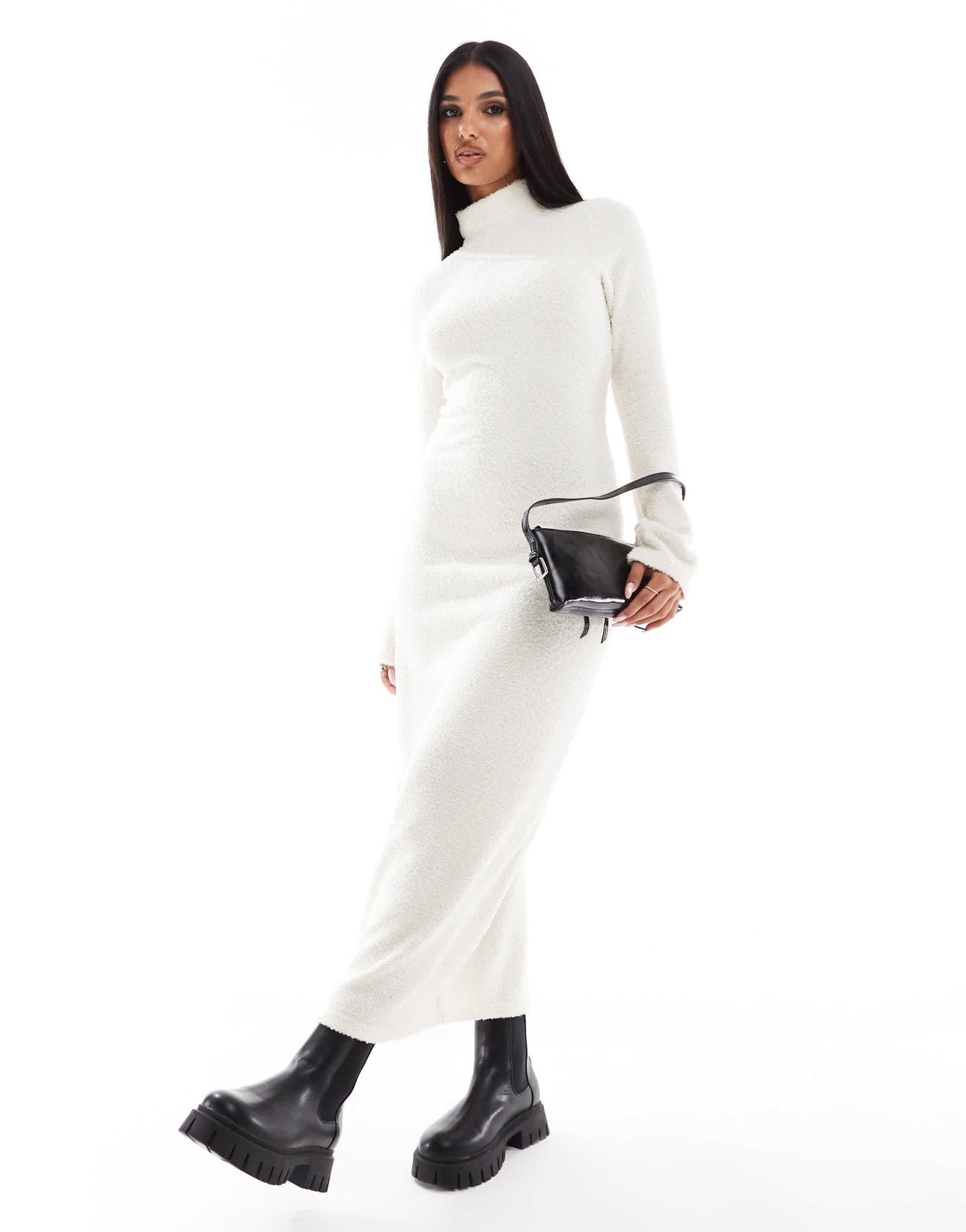 ASOS DESIGN supersoft boucle roll neck maxi dress in cream - ASOS Sample Sale