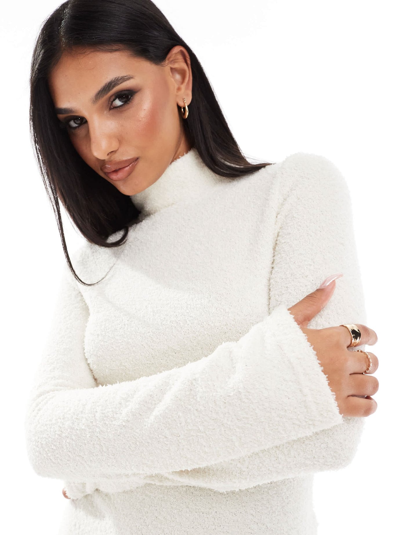 ASOS DESIGN supersoft boucle roll neck maxi dress in cream - ASOS Sample Sale