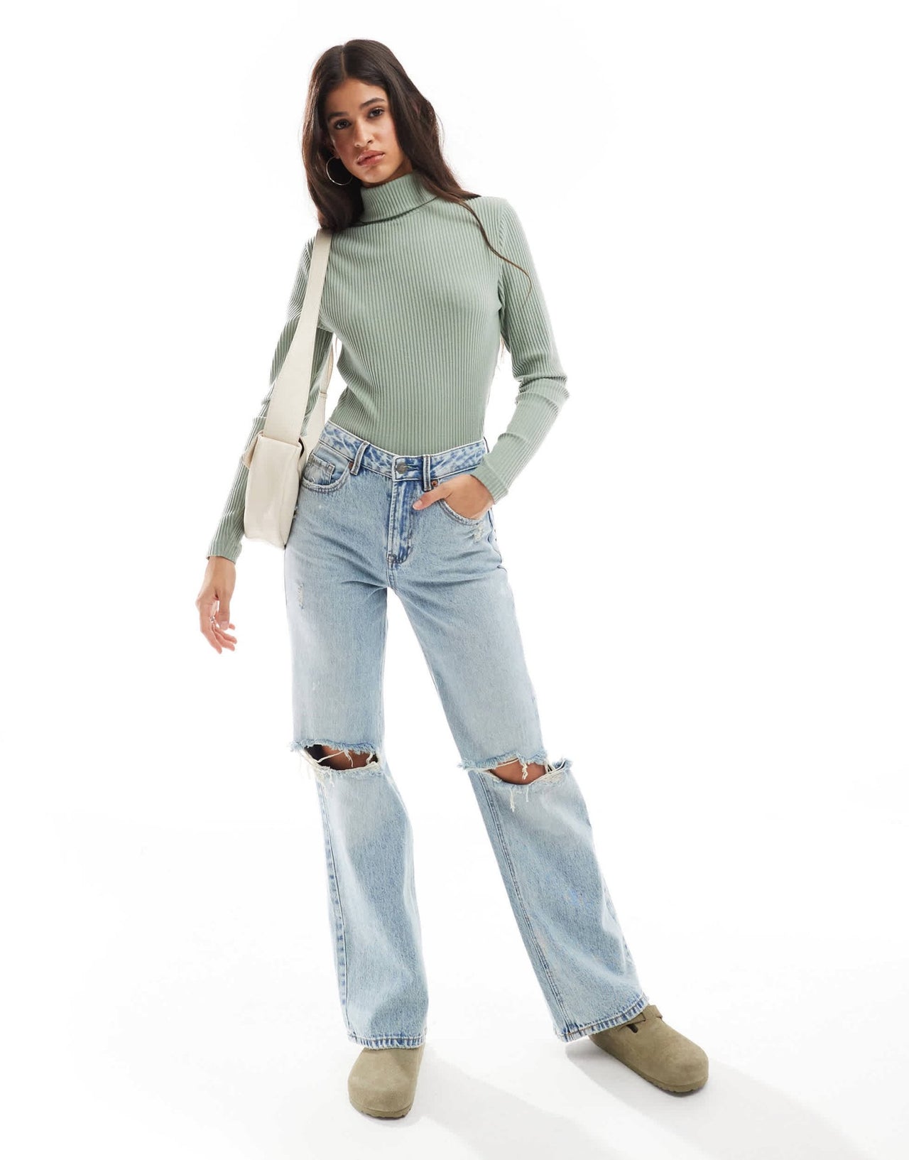 ASOS DESIGN supersoft brushed rib roll neck in sage - LGREEN - ASOS Sample Sale