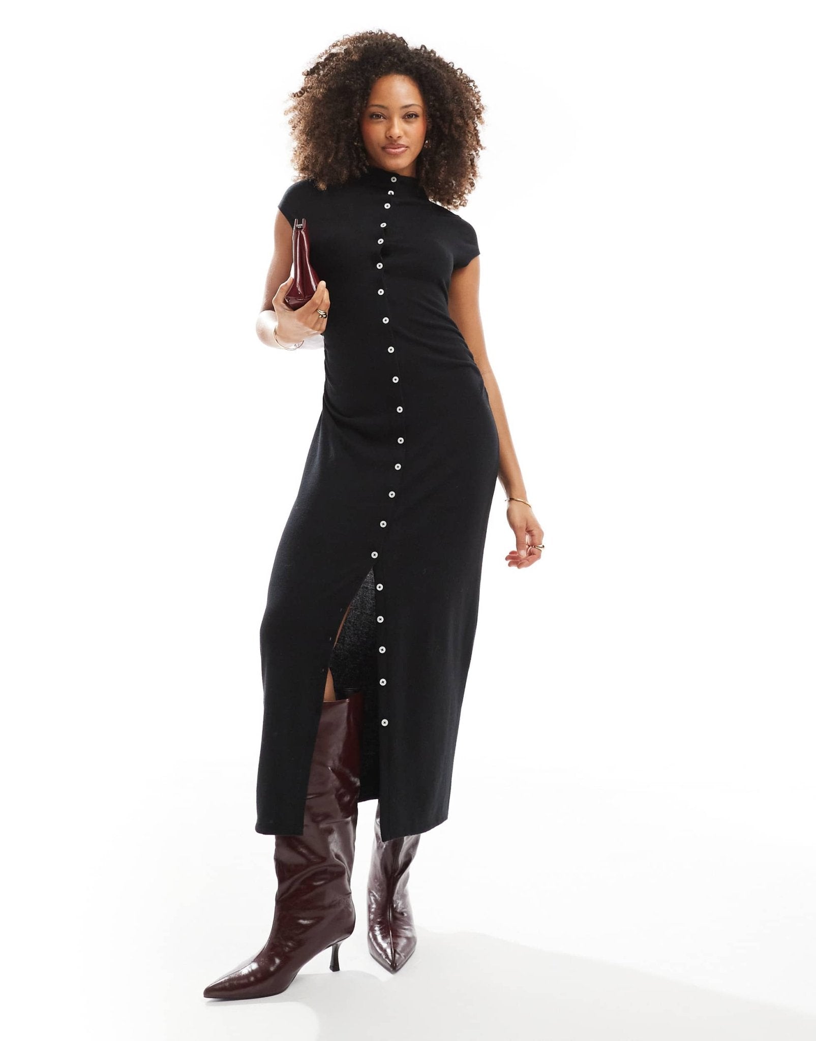 ASOS DESIGN supersoft cap sleeve button down midi dress in black - ASOS Sample Sale