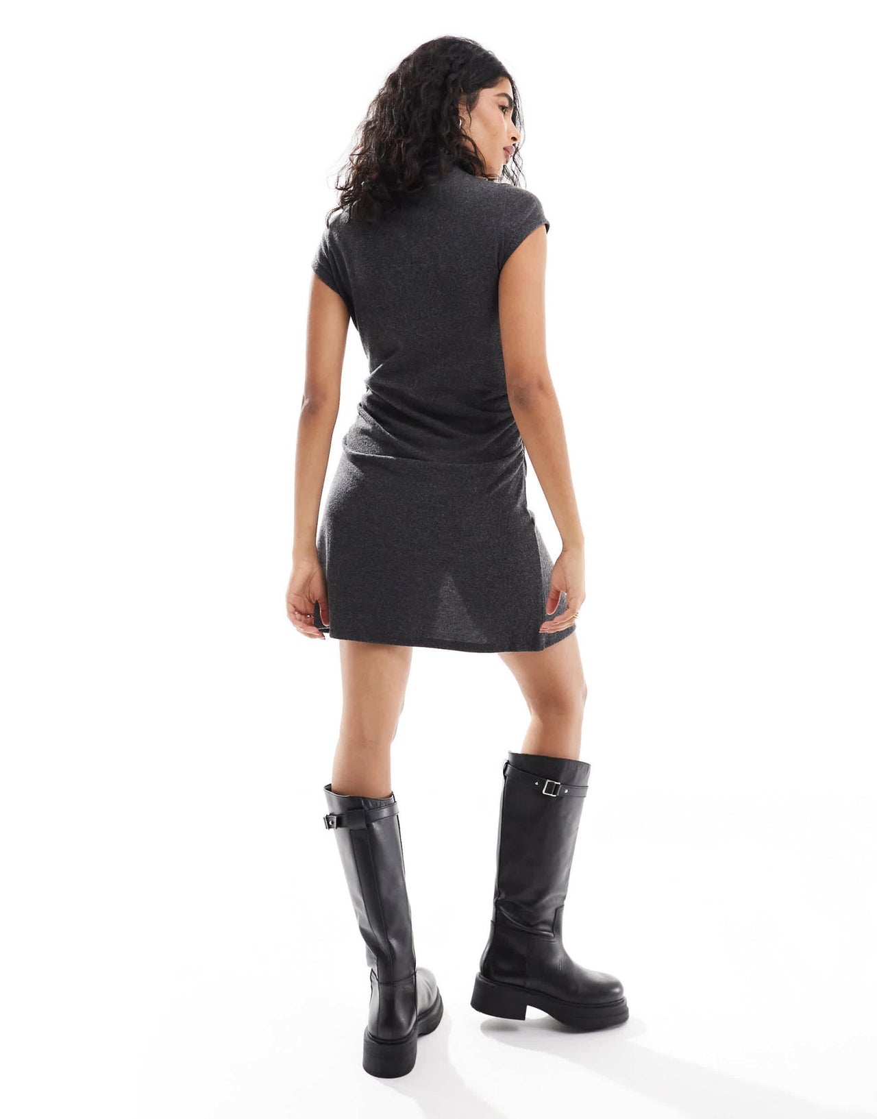 ASOS DESIGN supersoft cap sleeve button down mini dress in charcoal - ASOS Sample Sale