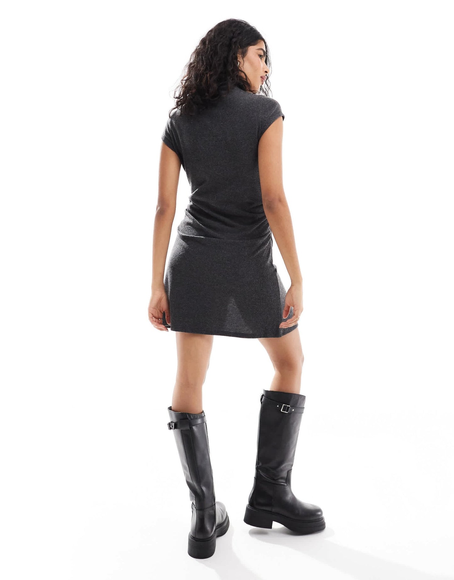 ASOS DESIGN supersoft cap sleeve button down mini dress in charcoal - ASOS Sample Sale