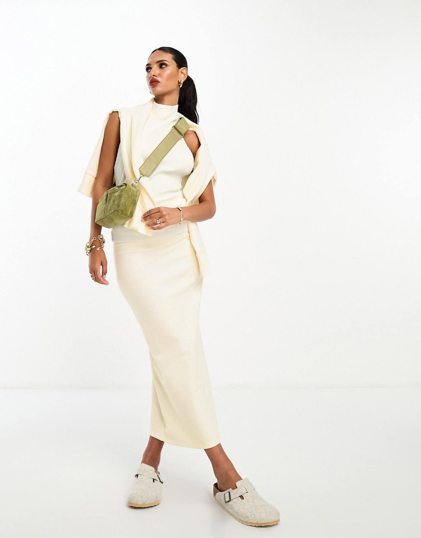 ASOS DESIGN supersoft co - ord midi skirt in winter white - WHITE - ASOS Sample Sale