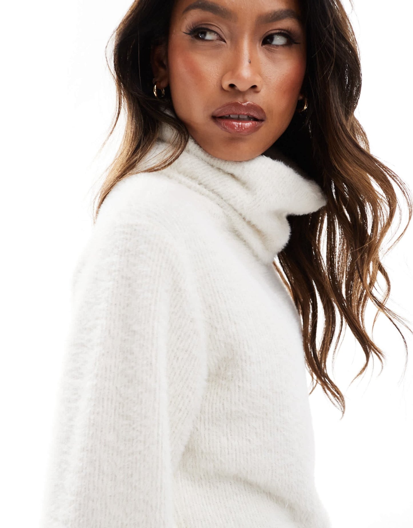 ASOS DESIGN supersoft fluffy roll neck mini jumper dress in cream - ASOS Sample Sale