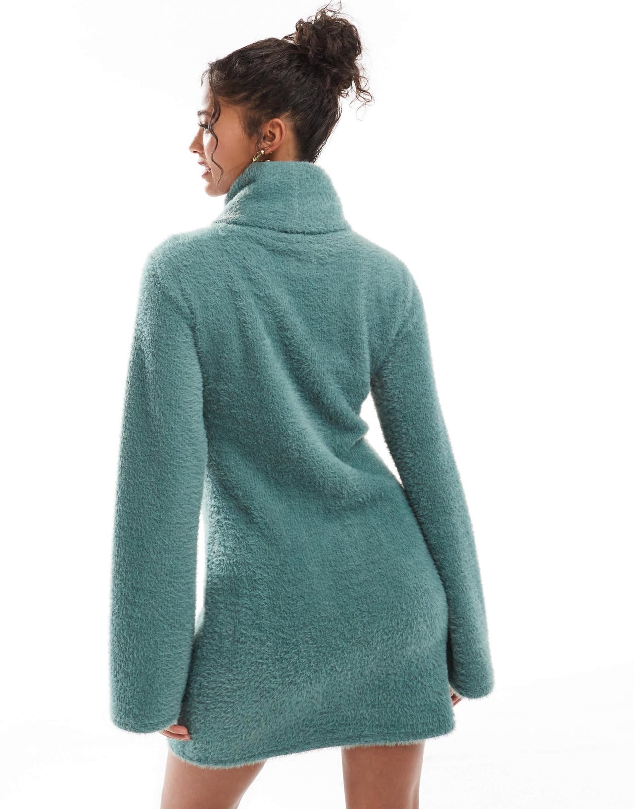 ASOS DESIGN supersoft fluffy roll neck mini jumper dress in green - ASOS Sample Sale