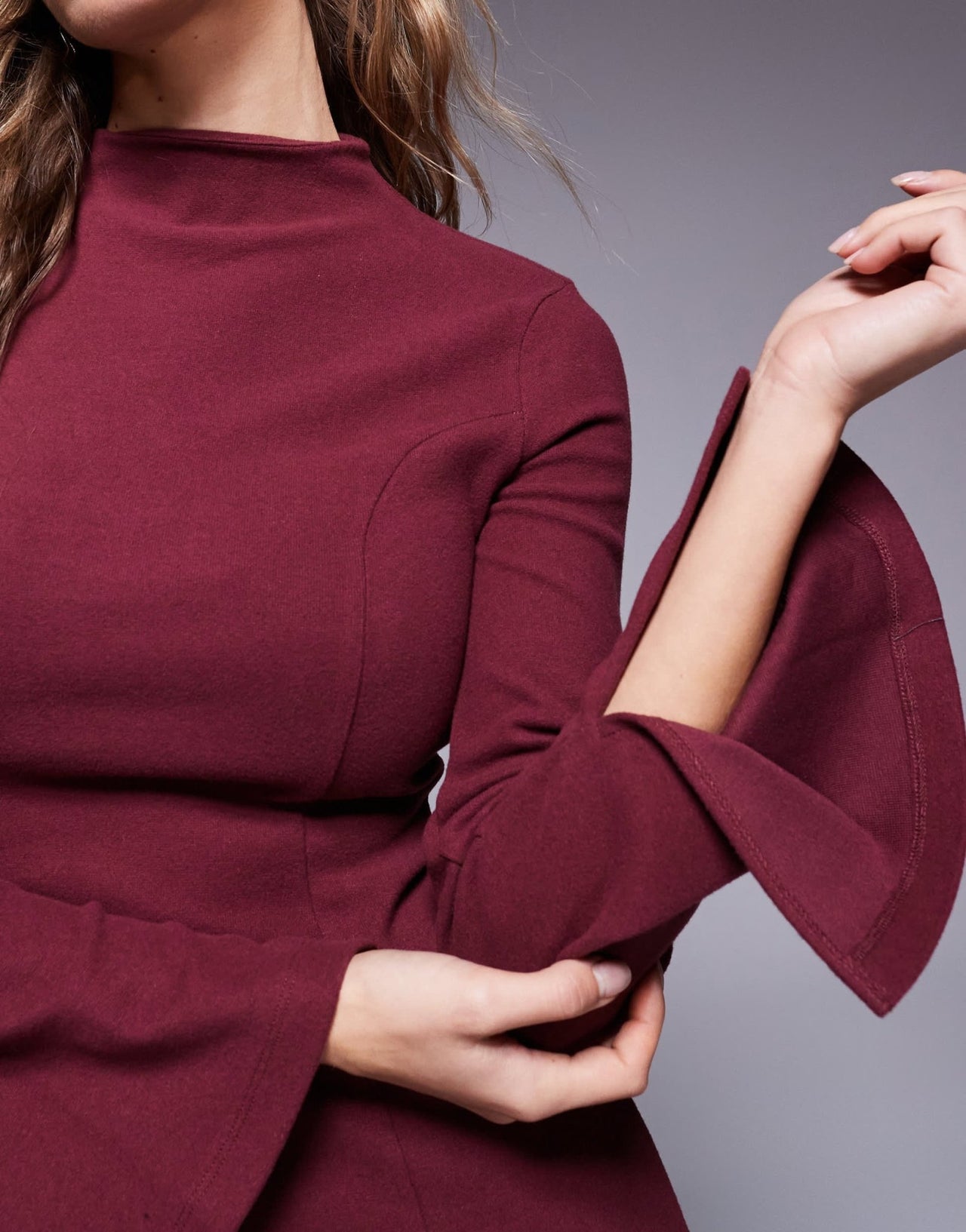 ASOS DESIGN supersoft grown on neck fit and flare mini dress in burgundy - ASOS Sample Sale