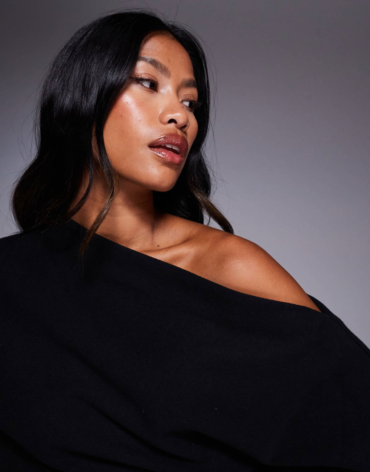 ASOS DESIGN supersoft long sleeve fallen shoulder mini dress in black - ASOS Sample Sale
