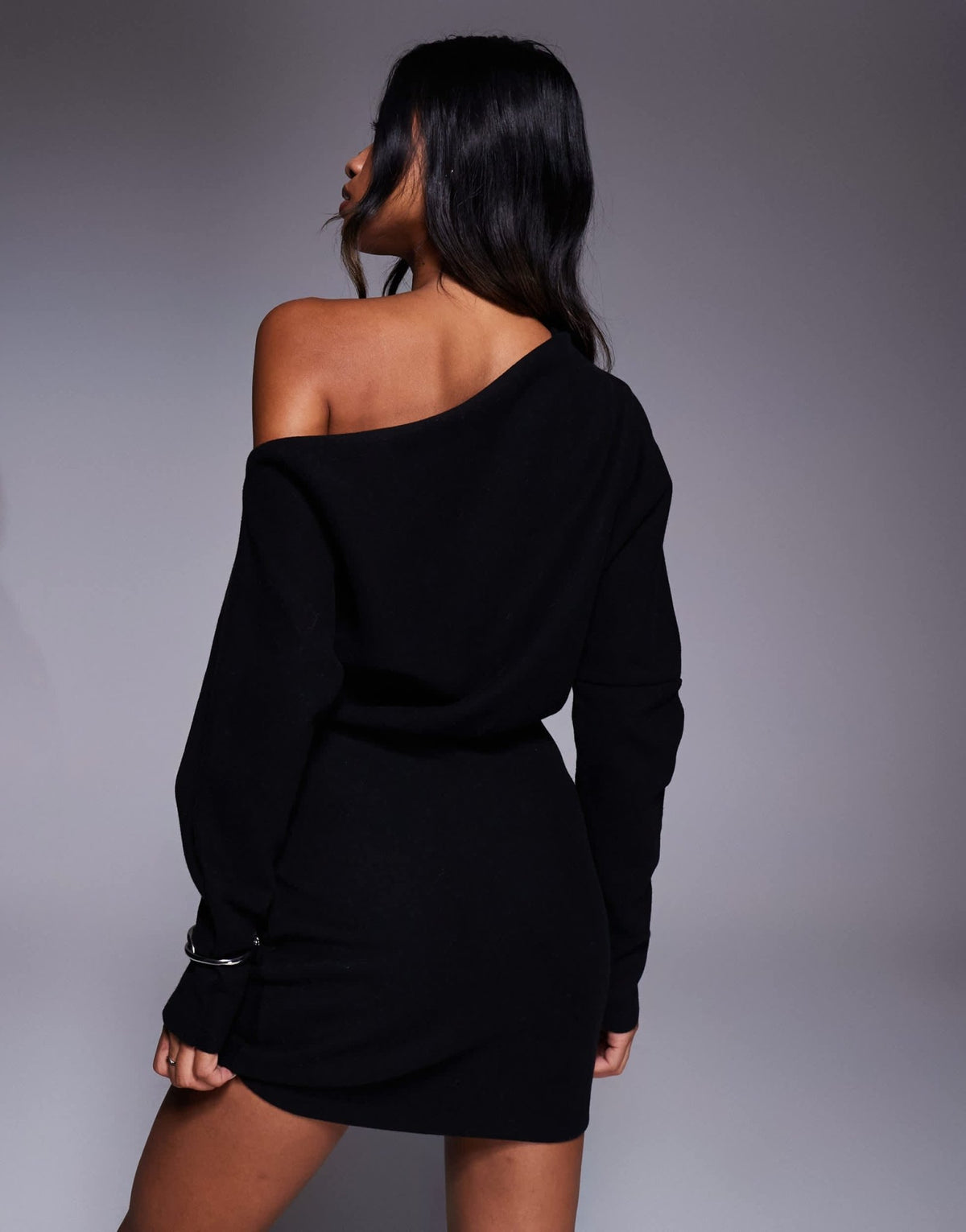 ASOS DESIGN supersoft long sleeve fallen shoulder mini dress in black - ASOS Sample Sale
