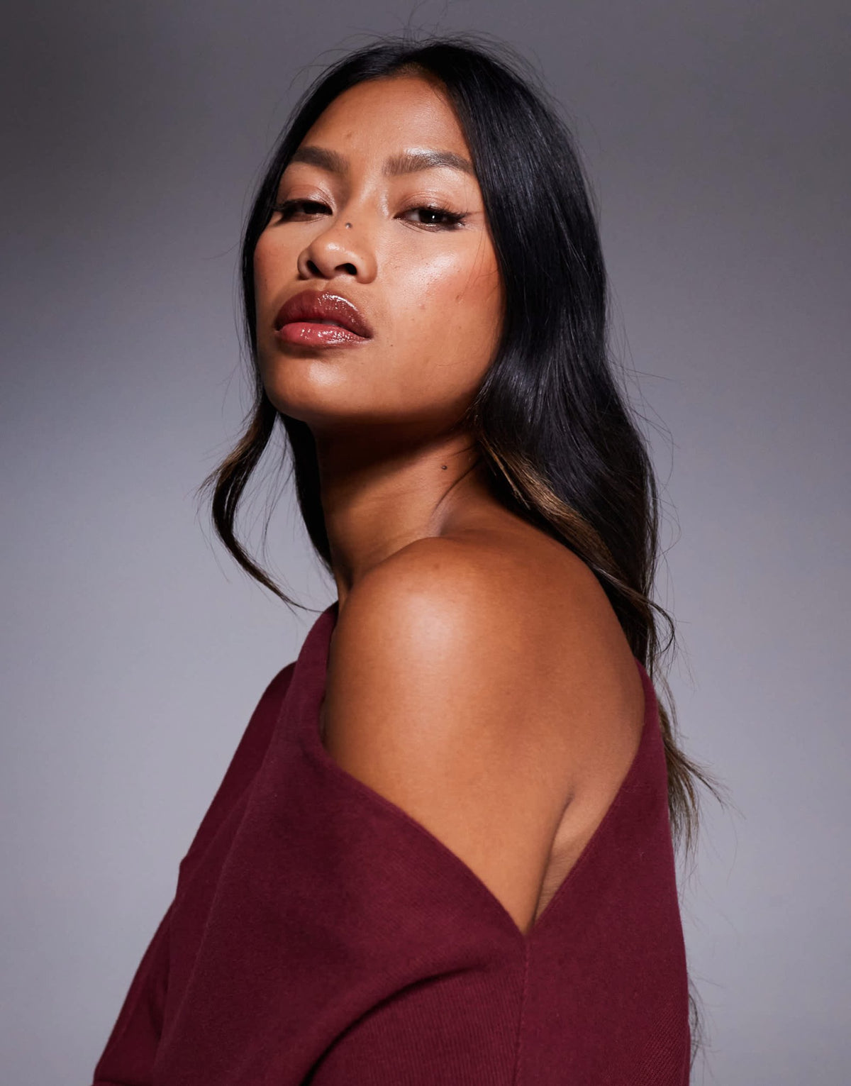 ASOS DESIGN supersoft long sleeve fallen shoulder mini dress in mulberry - ASOS Sample Sale