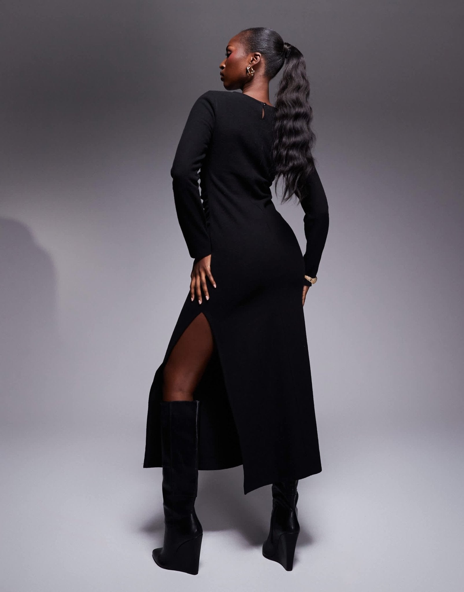 ASOS DESIGN supersoft long sleeve ruched side maxi dress in black - ASOS Sample Sale