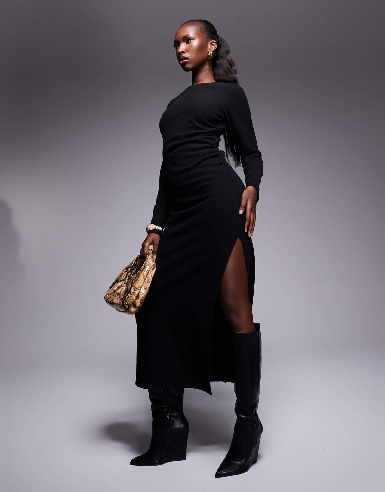 ASOS DESIGN supersoft long sleeve ruched side maxi dress in black - ASOS Sample Sale