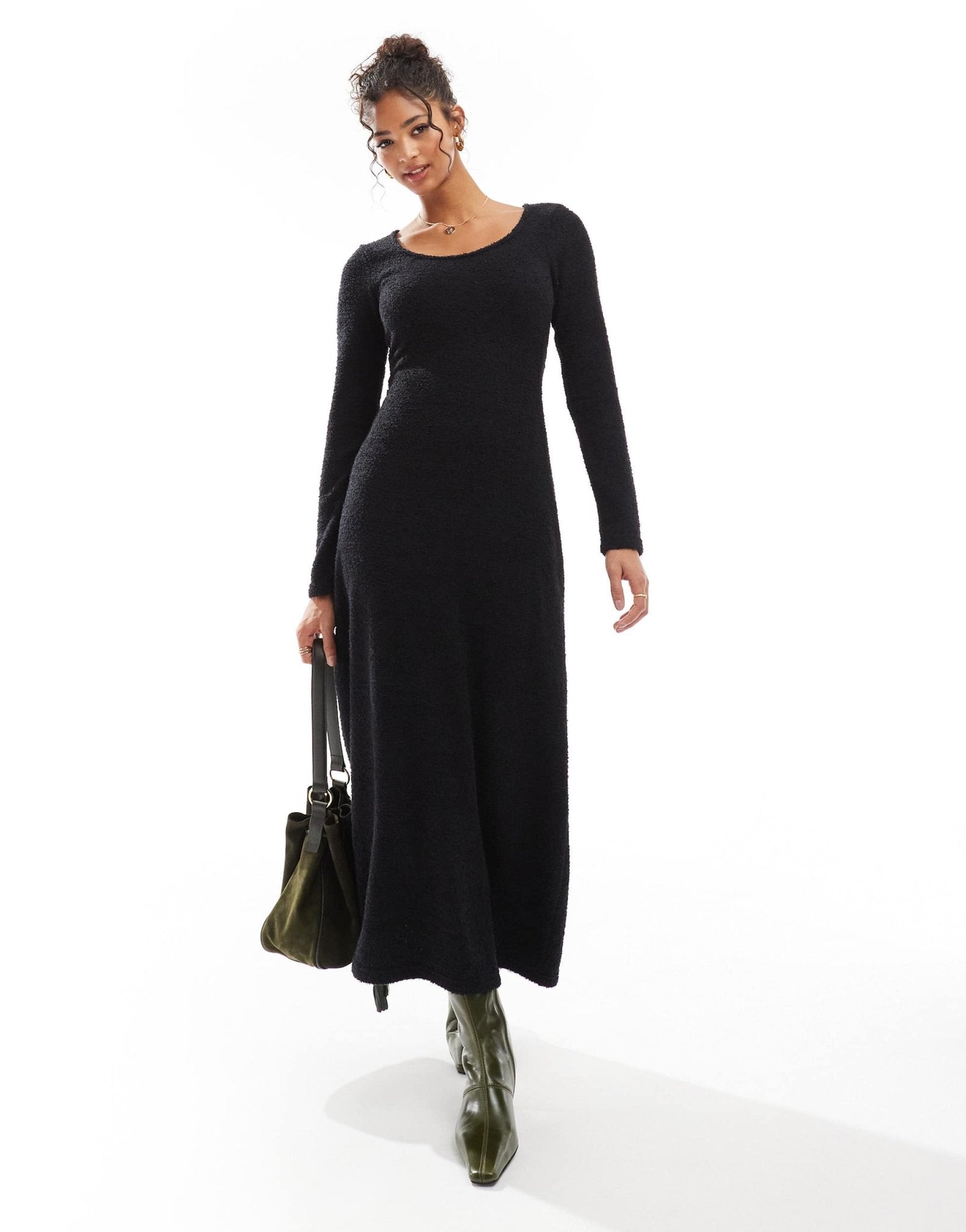 ASOS DESIGN supersoft scoop neck fit and flare midi dress in black - ASOS Sample Sale