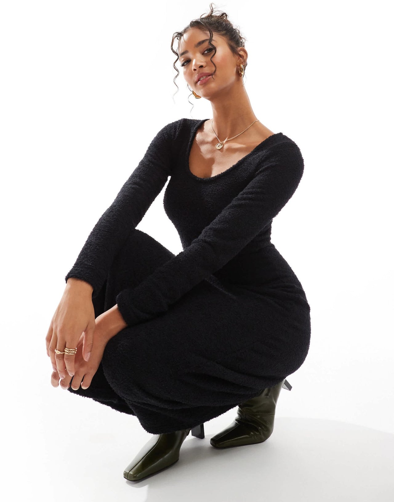 ASOS DESIGN supersoft scoop neck fit and flare midi dress in black - ASOS Sample Sale