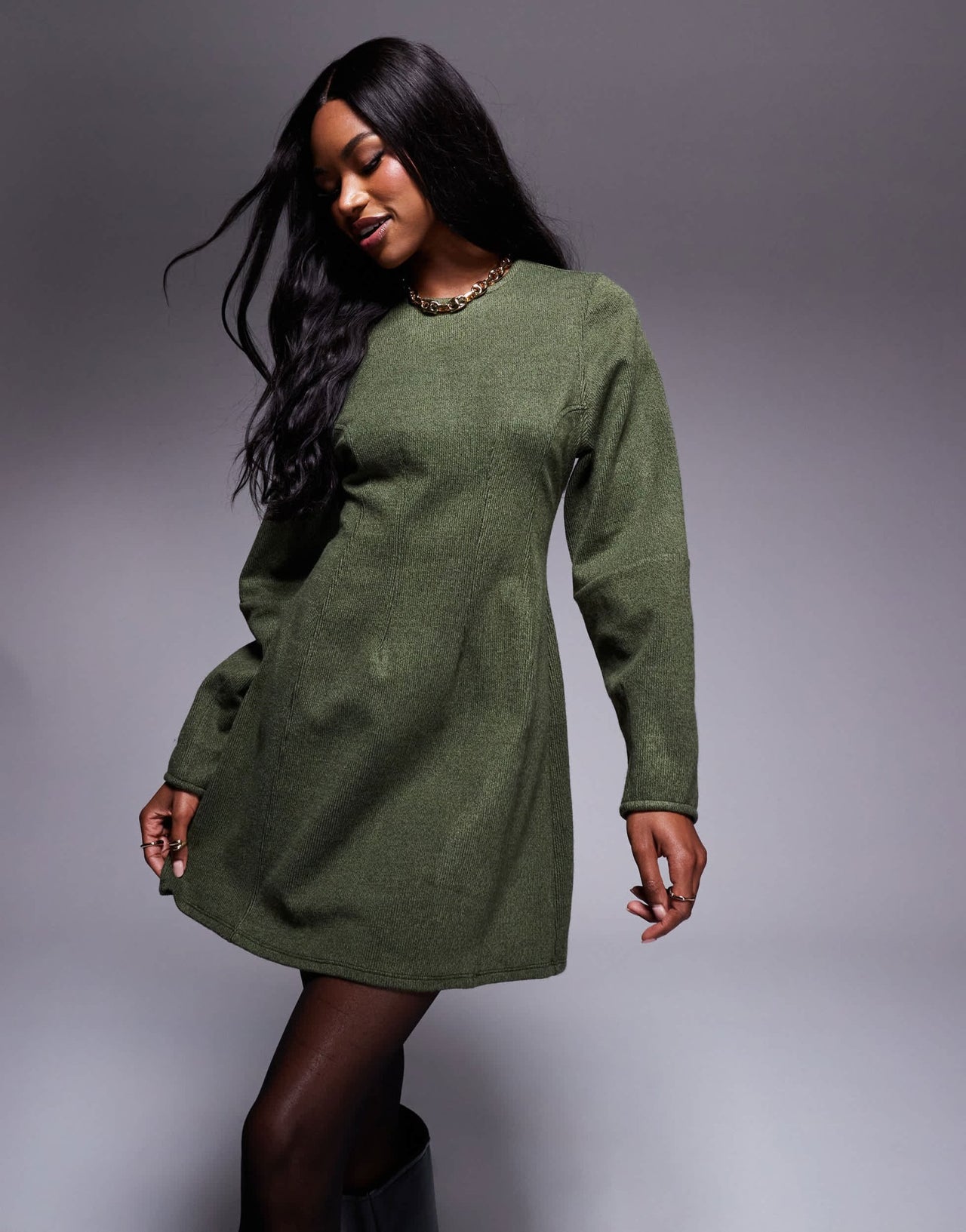 ASOS DESIGN supersoft seamed detail cocoon sleeve mini dress in khaki - ASOS Sample Sale
