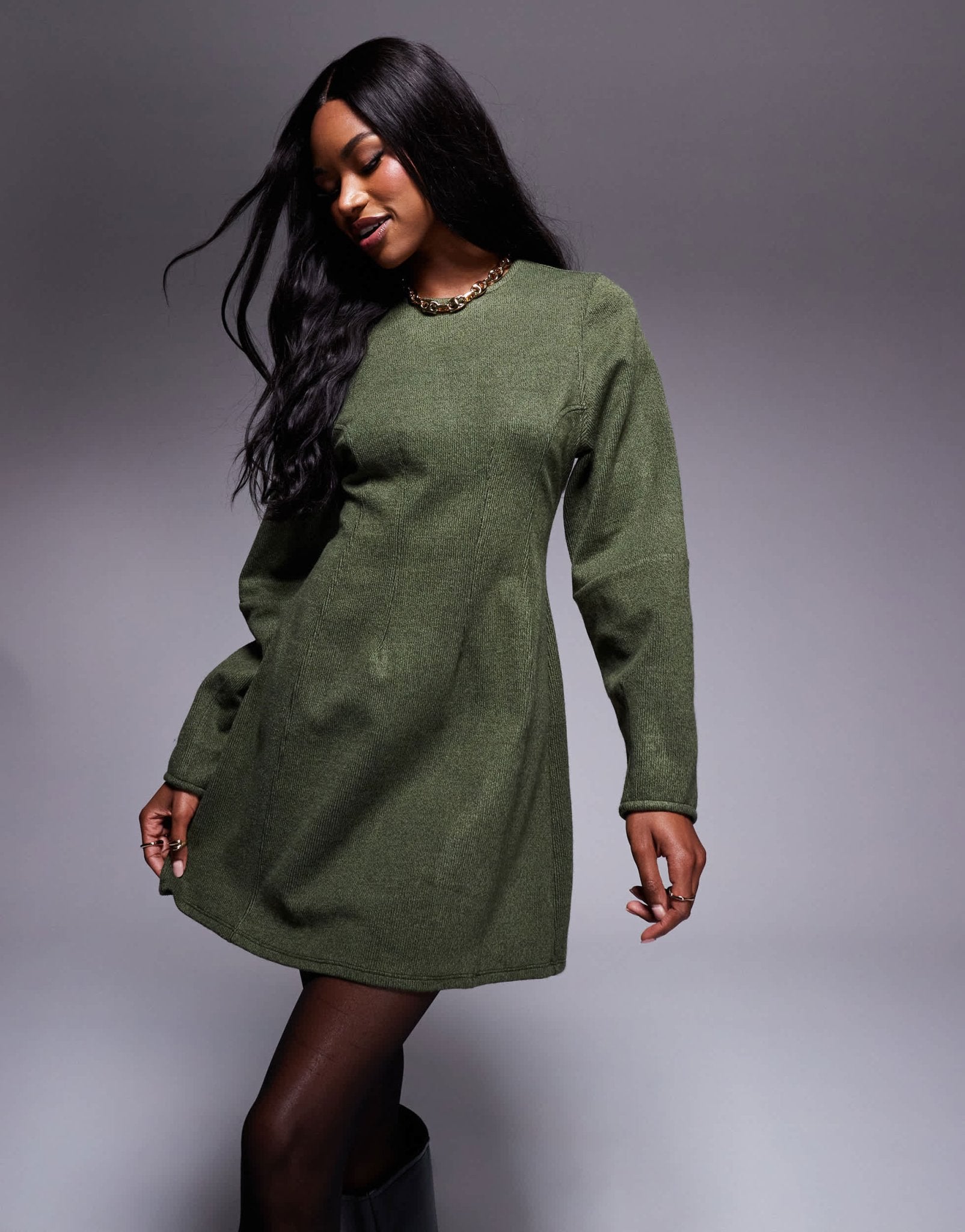 ASOS DESIGN supersoft seamed detail cocoon sleeve mini dress in khaki - ASOS Sample Sale