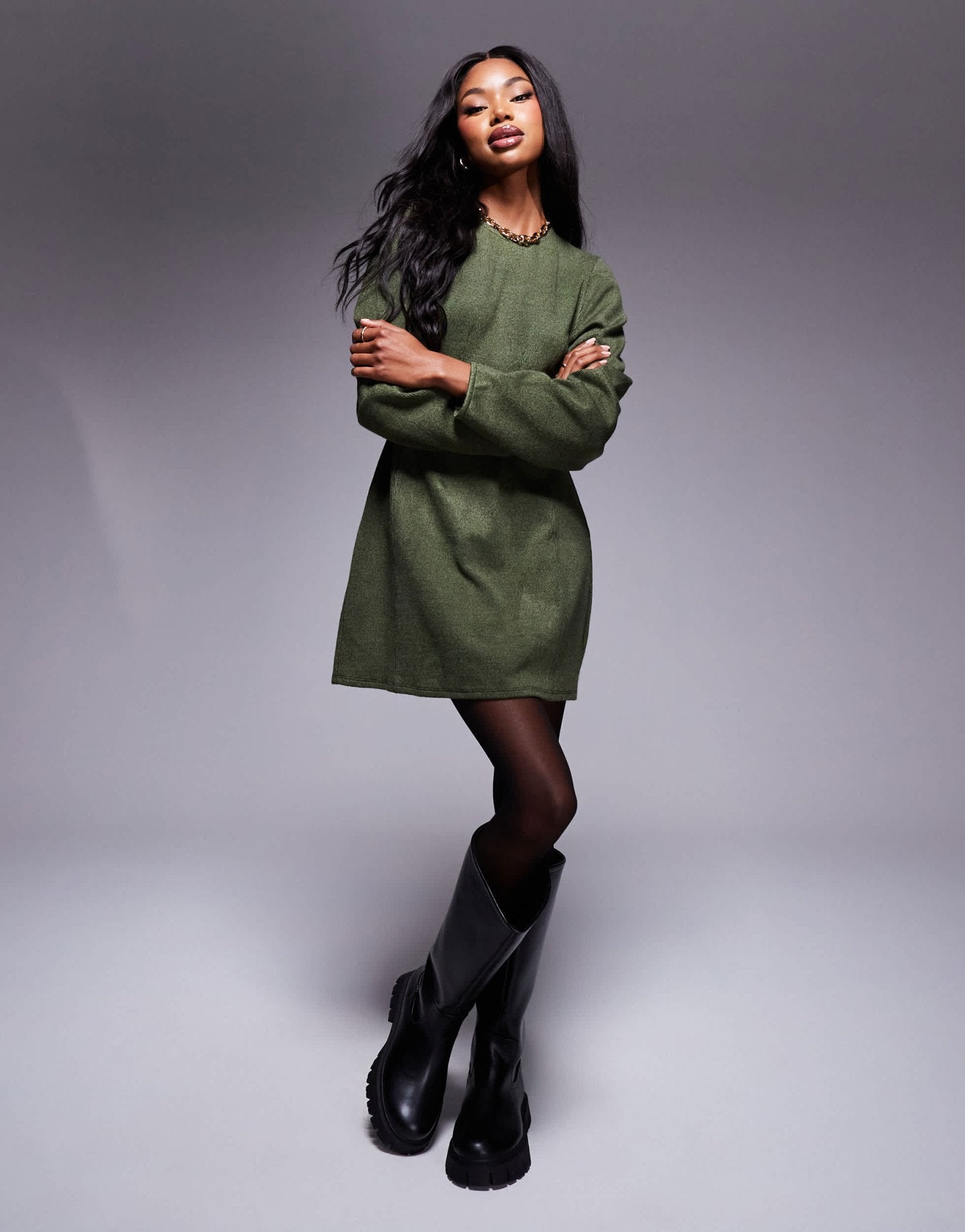 ASOS DESIGN supersoft seamed detail cocoon sleeve mini dress in khaki - ASOS Sample Sale