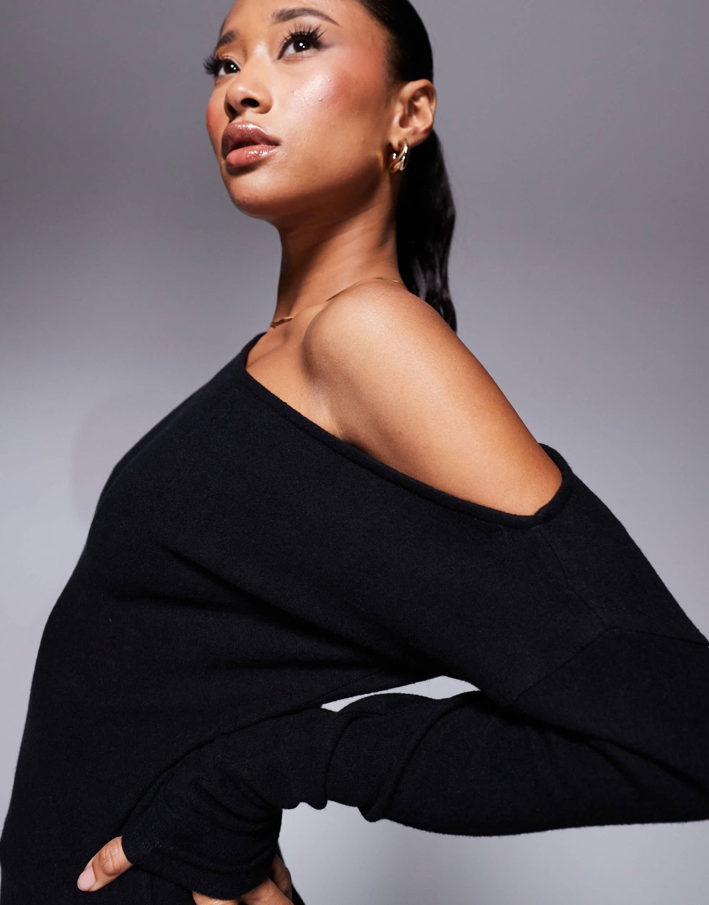 ASOS DESIGN supersoft slouchy fallen shoulder midaxi dress in black - ASOS Sample Sale