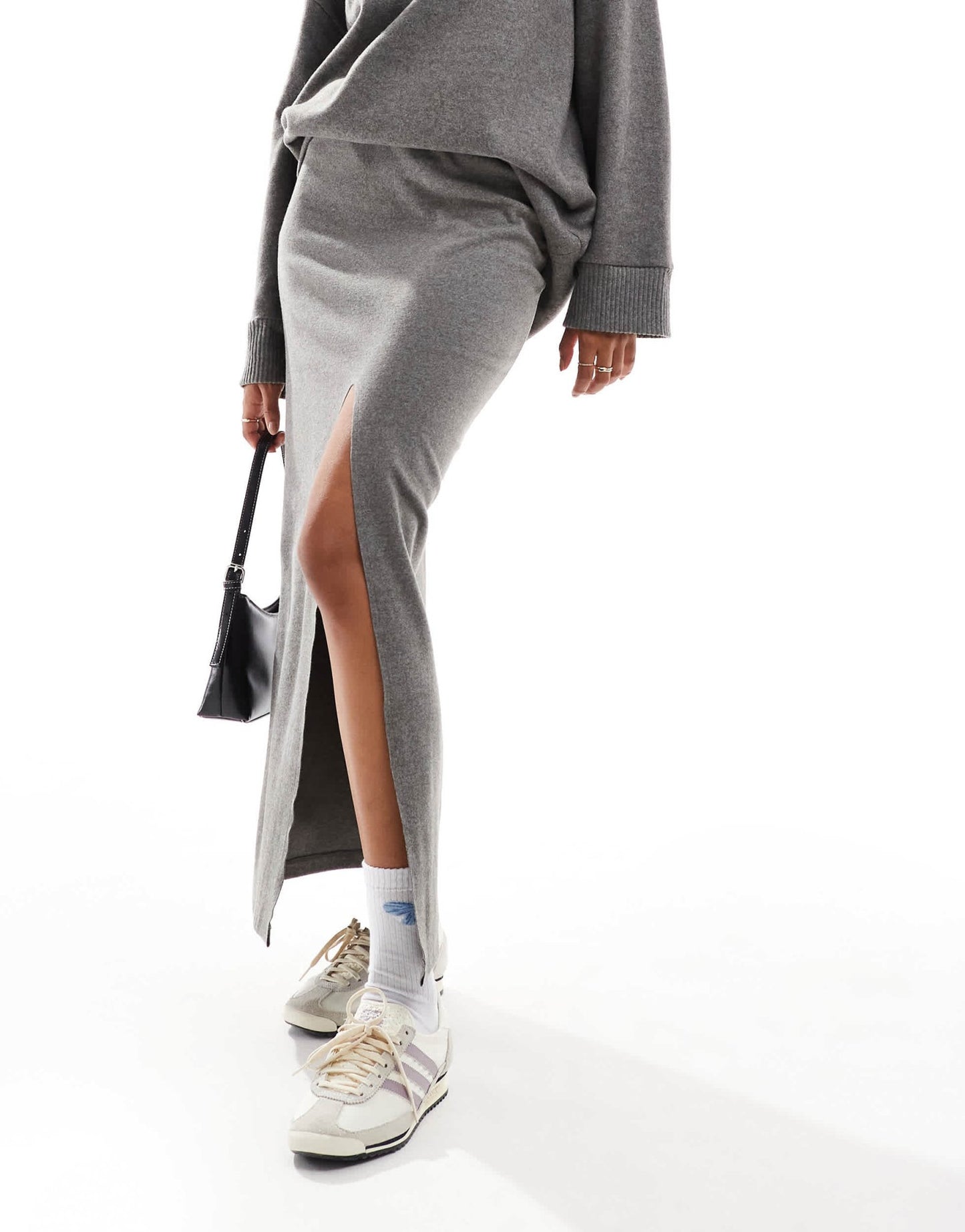 ASOS DESIGN supersoft split front maxi skirt in charcoal marl - ASOS Sample Sale