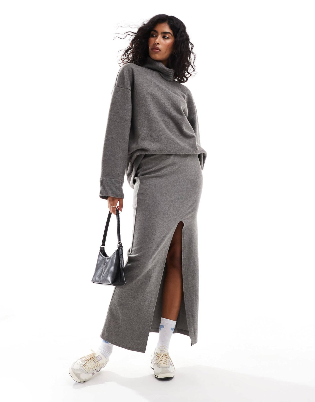 ASOS DESIGN supersoft split front maxi skirt in charcoal marl - ASOS Sample Sale