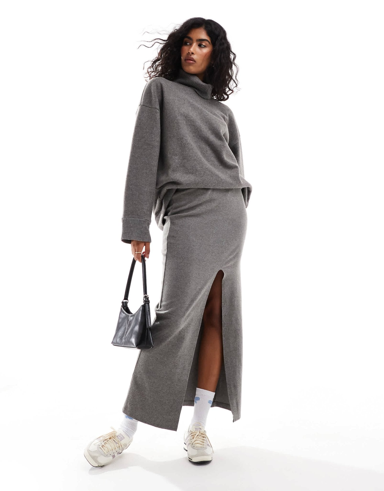 ASOS DESIGN supersoft split front maxi skirt in charcoal marl - ASOS Sample Sale