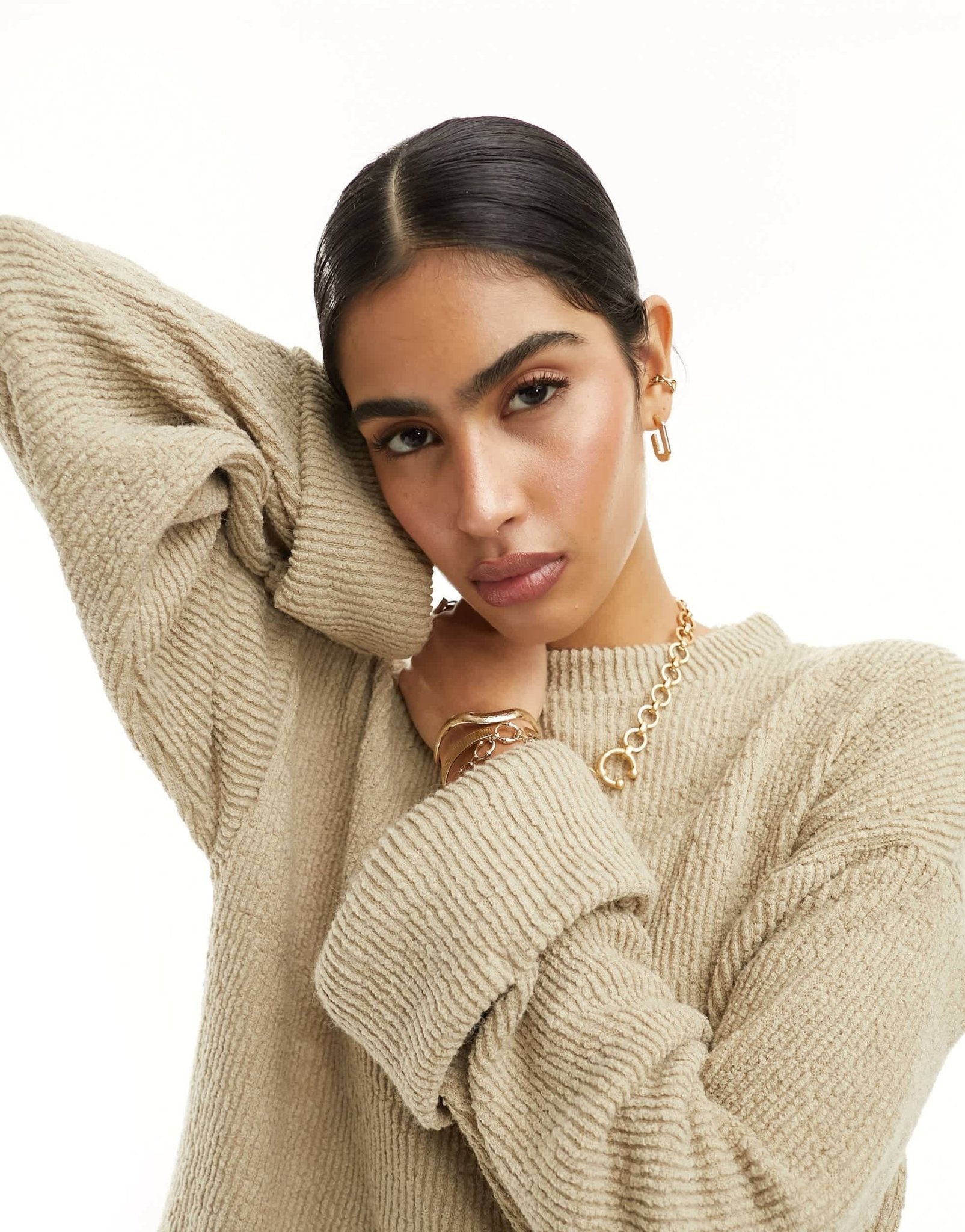 ASOS DESIGN supersoft turn back cuff mini sweat dress in oat - ASOS Sample Sale