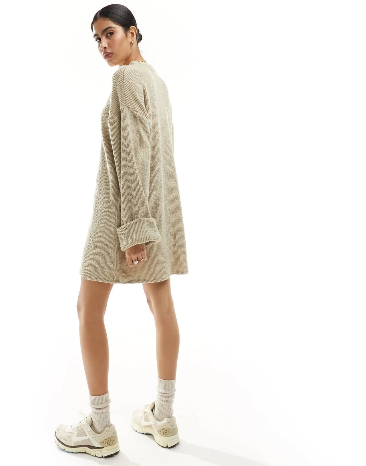 ASOS DESIGN supersoft turn back cuff mini sweat dress in oat - ASOS Sample Sale