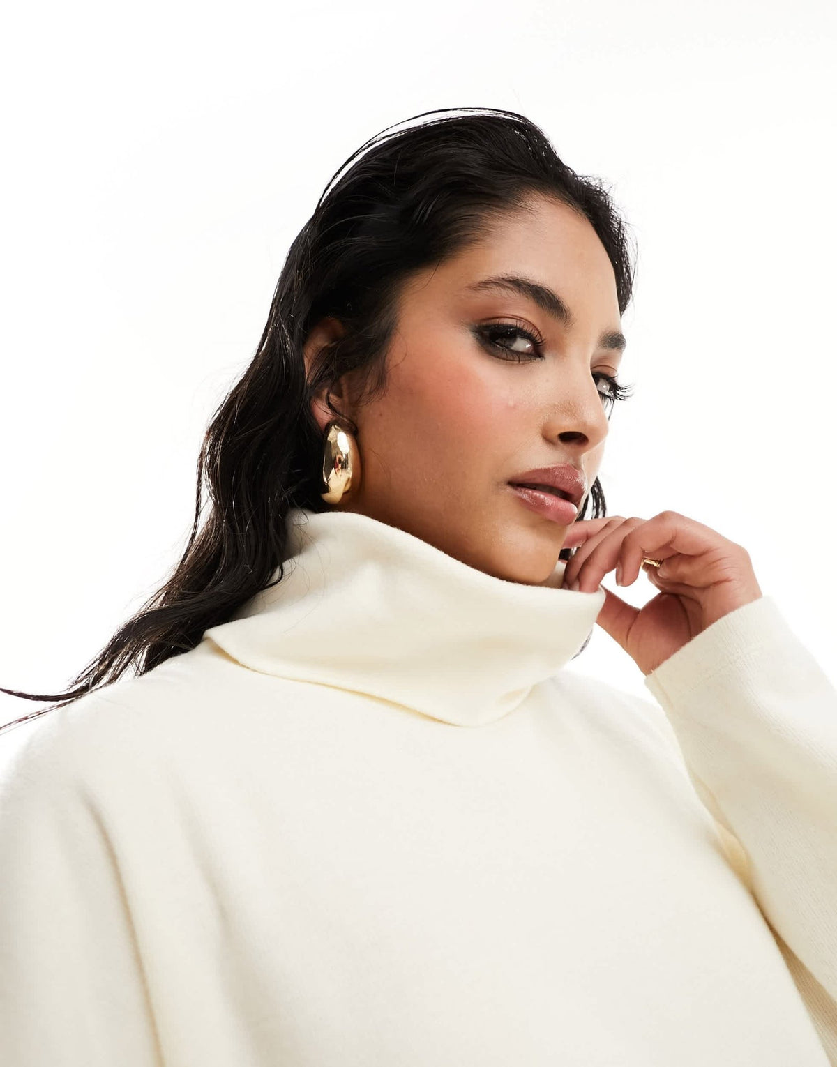 ASOS DESIGN supersoft volume sleeve roll neck mini jumper dress in ivory - ASOS Sample Sale