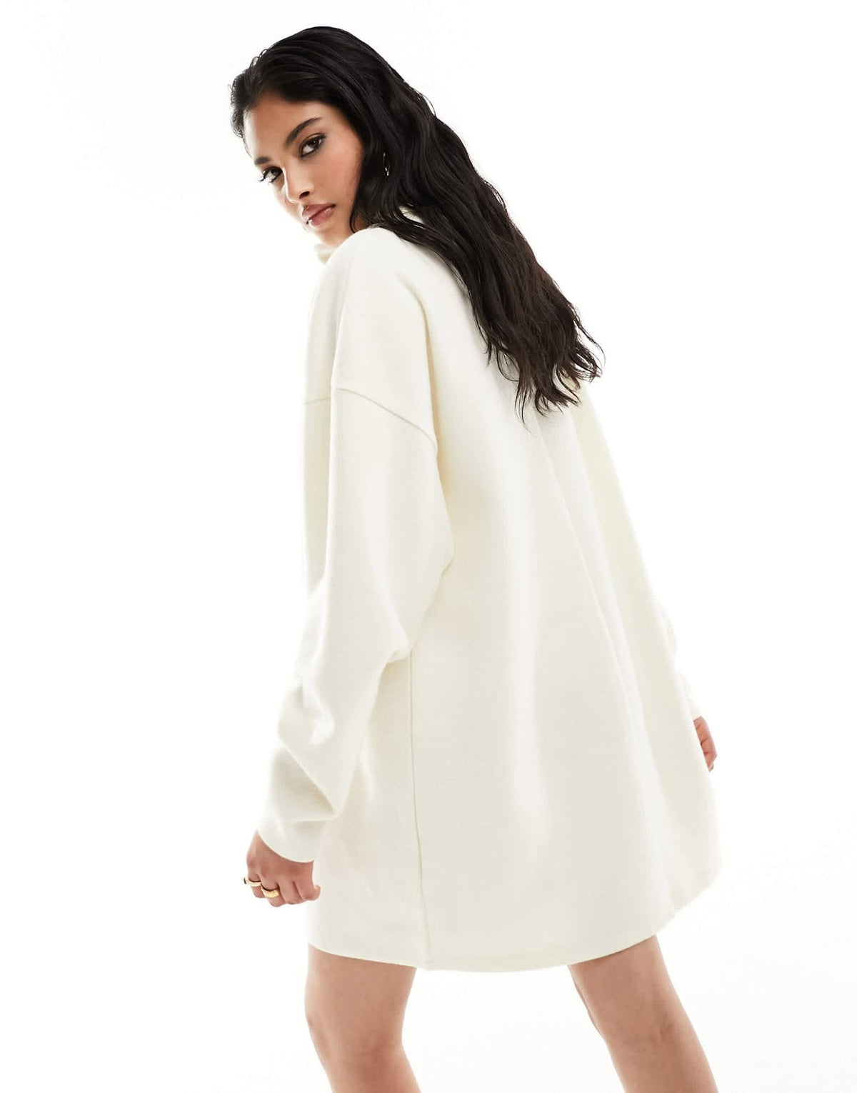 ASOS DESIGN supersoft volume sleeve roll neck mini jumper dress in ivory - ASOS Sample Sale