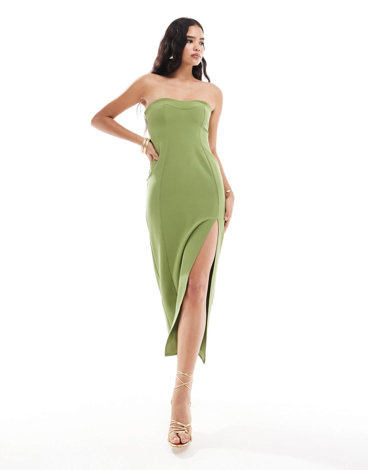 ASOS DESIGN sweetheart bandeau midi dress in green - ASOS Sample Sale