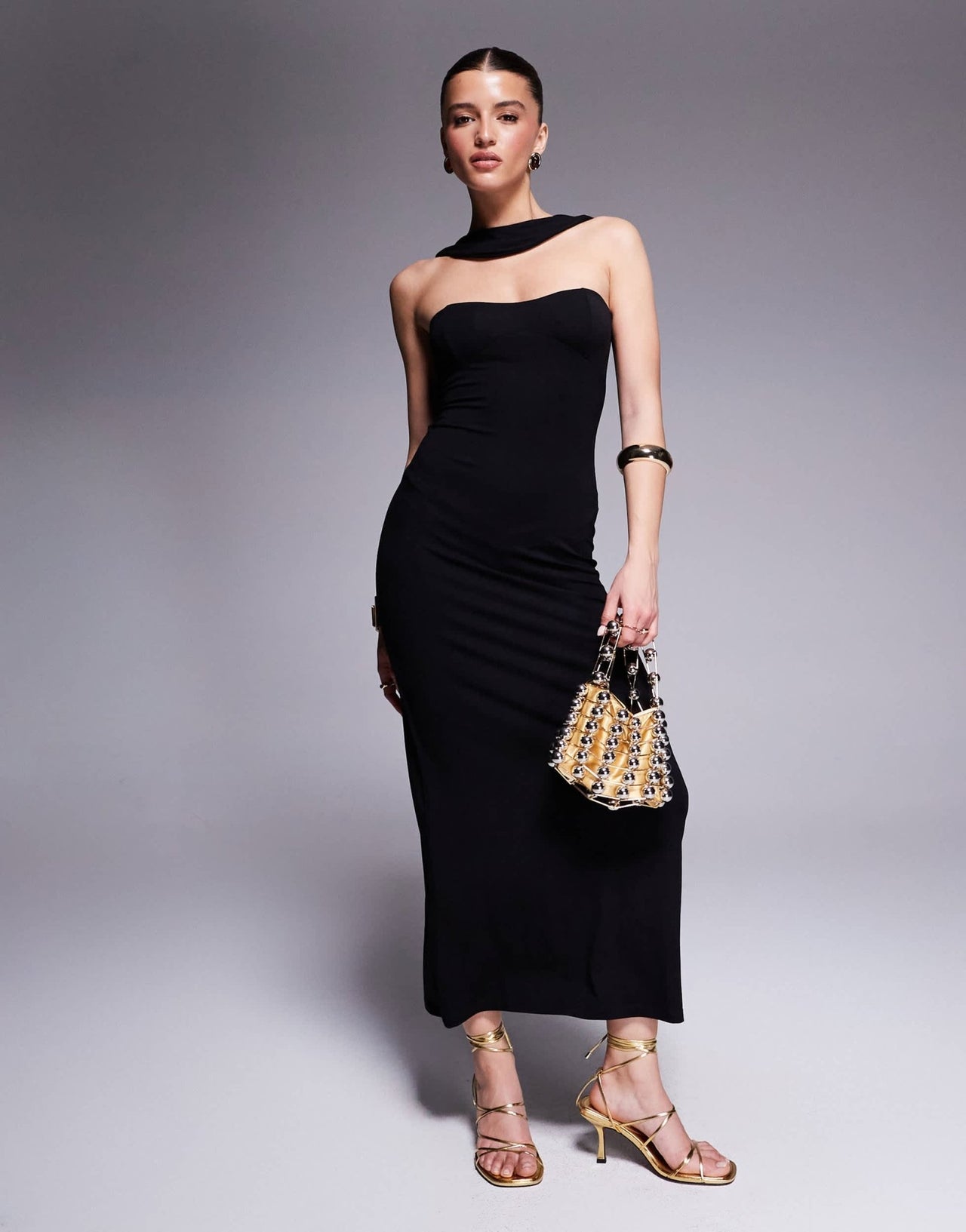 ASOS DESIGN sweetheart bandeau with faux scarf strap maxi dress in black - ASOS Sample Sale