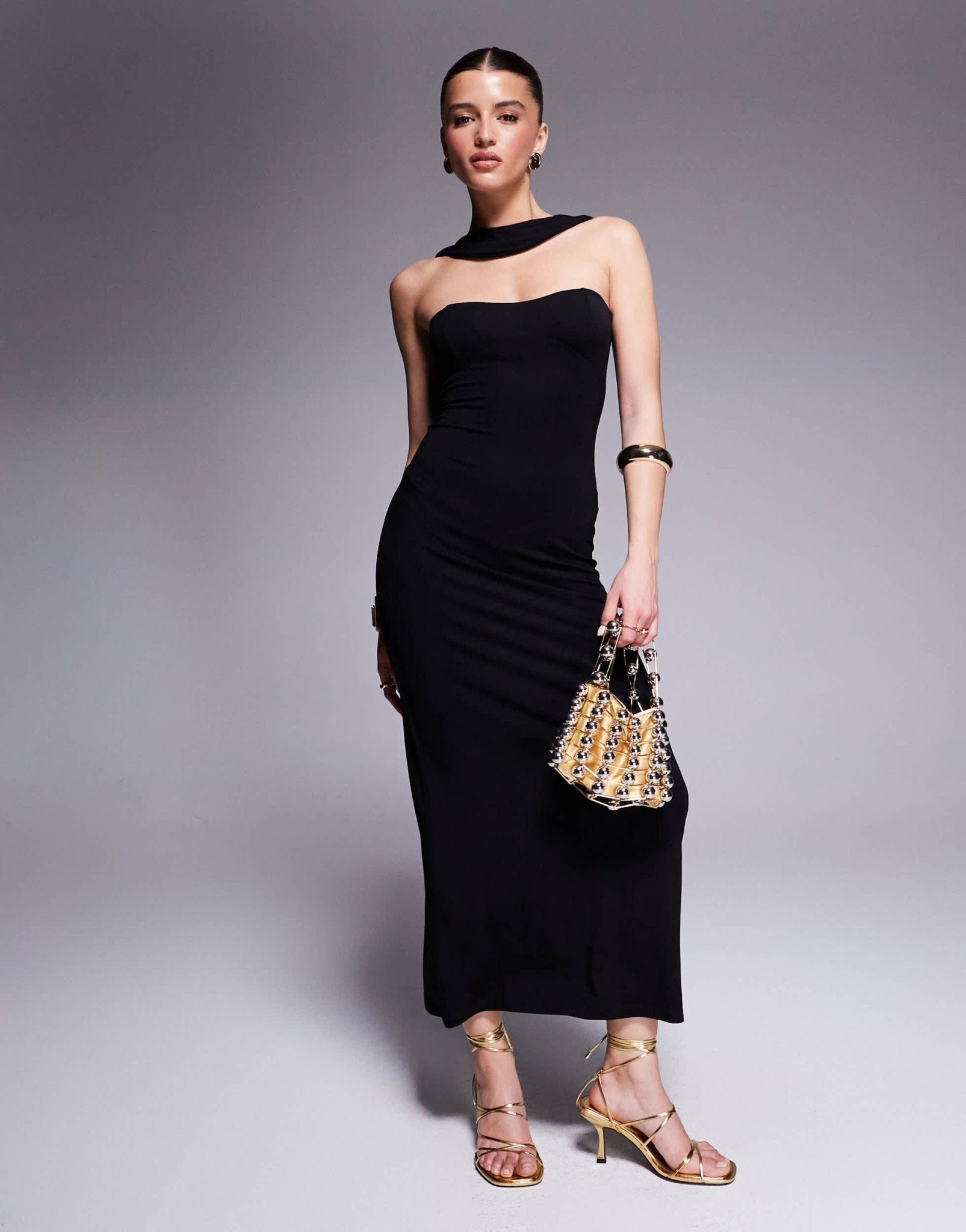 ASOS DESIGN sweetheart bandeau with faux scarf strap maxi dress in black - ASOS Sample Sale