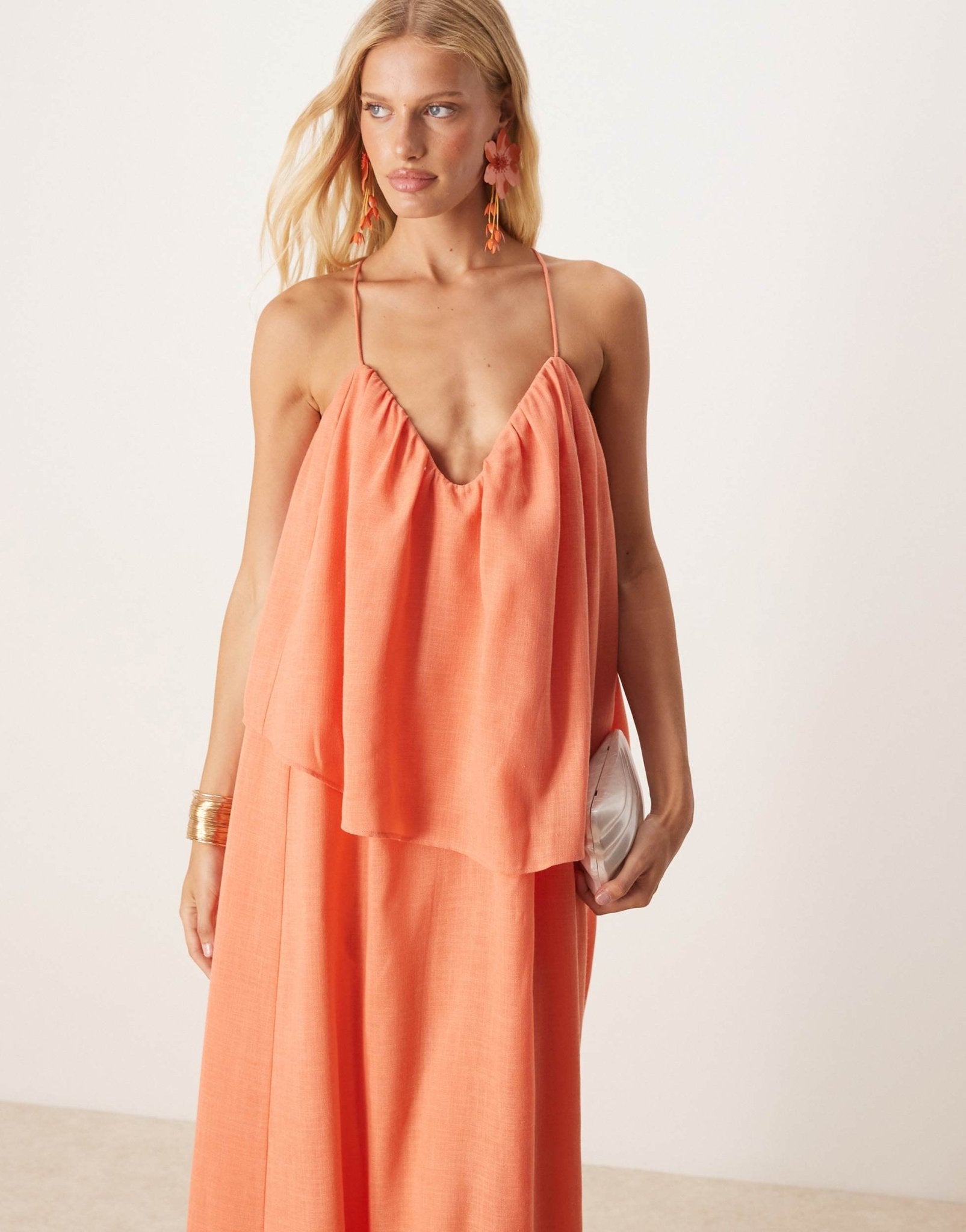 ASOS DESIGN sweetheart double layer volume maxi dress with pephem in coral - ASOS Sample Sale