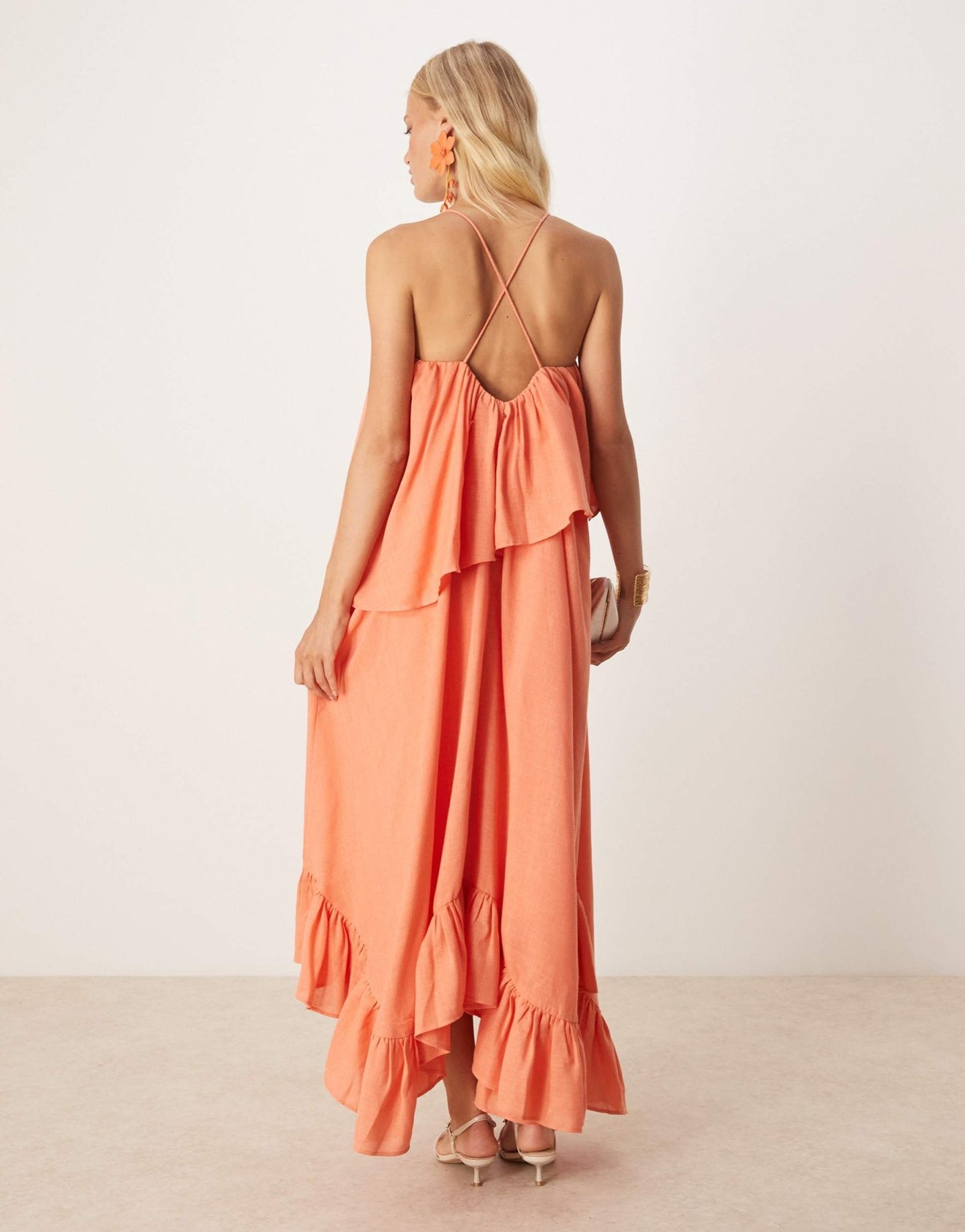 ASOS DESIGN sweetheart double layer volume maxi dress with pephem in coral - ASOS Sample Sale