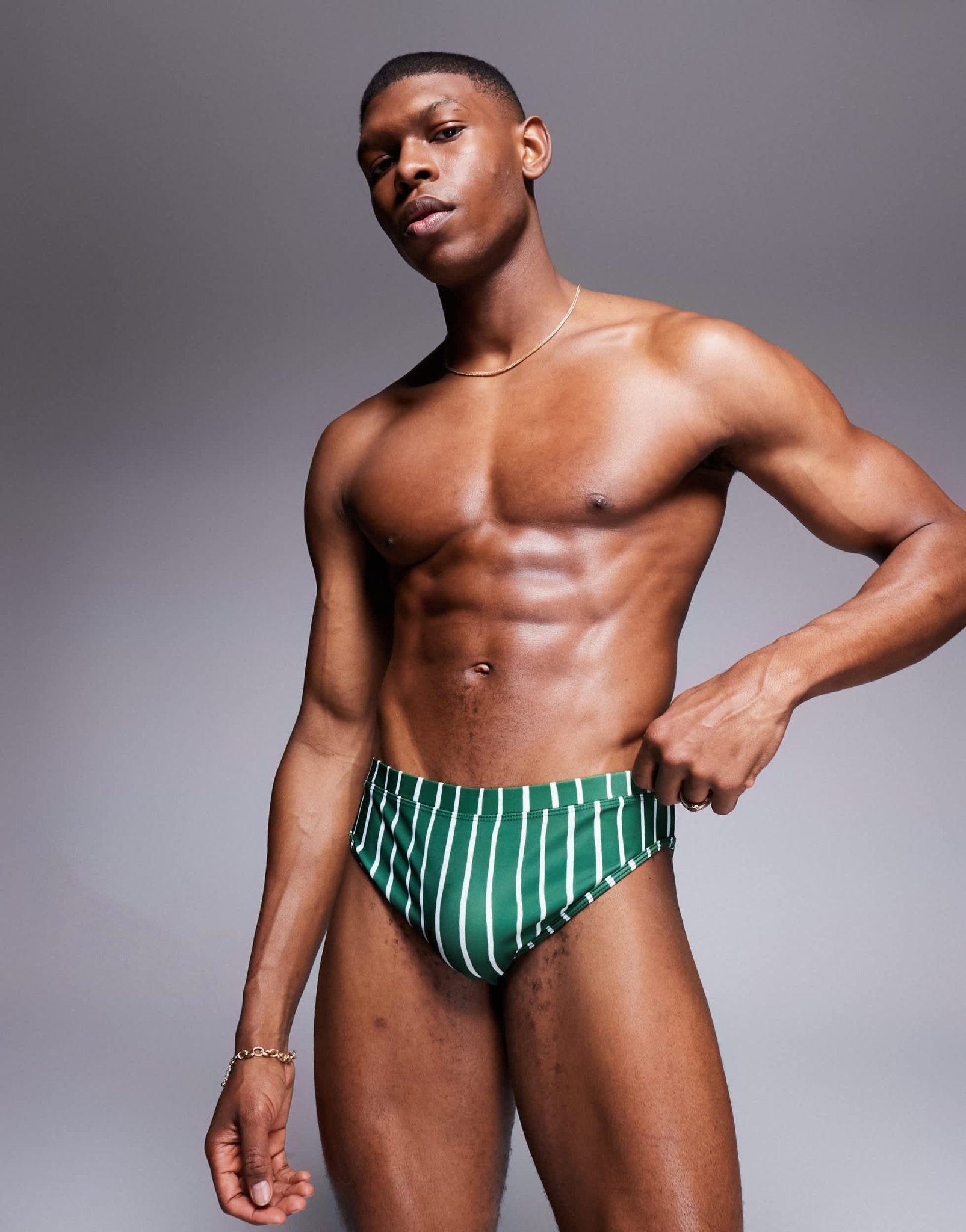 ASOS DESIGN swim briefs in green and white stripe - ASOS Sample Sale