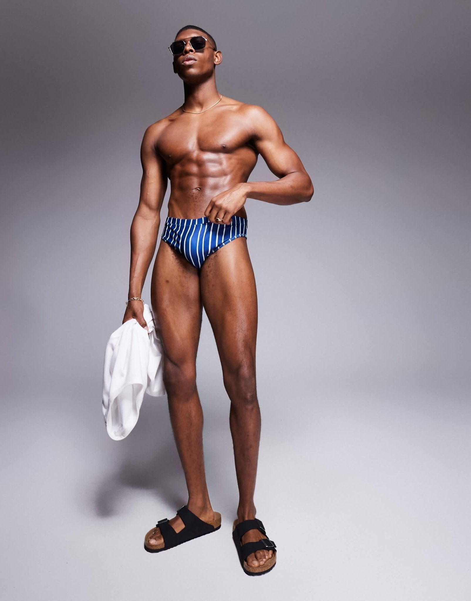 ASOS DESIGN swim briefs in navy and white stripe - ASOS Sample Sale