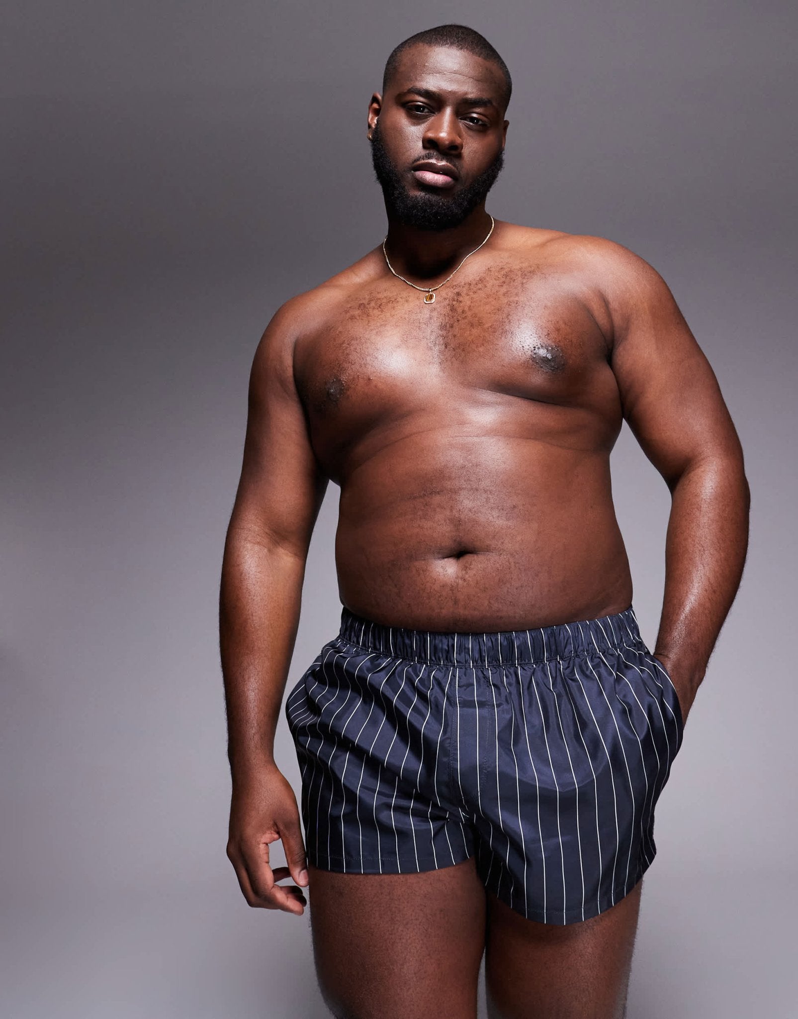 ASOS DESIGN swim short in super short length in navy and white pin stripe - ASOS Sample Sale
