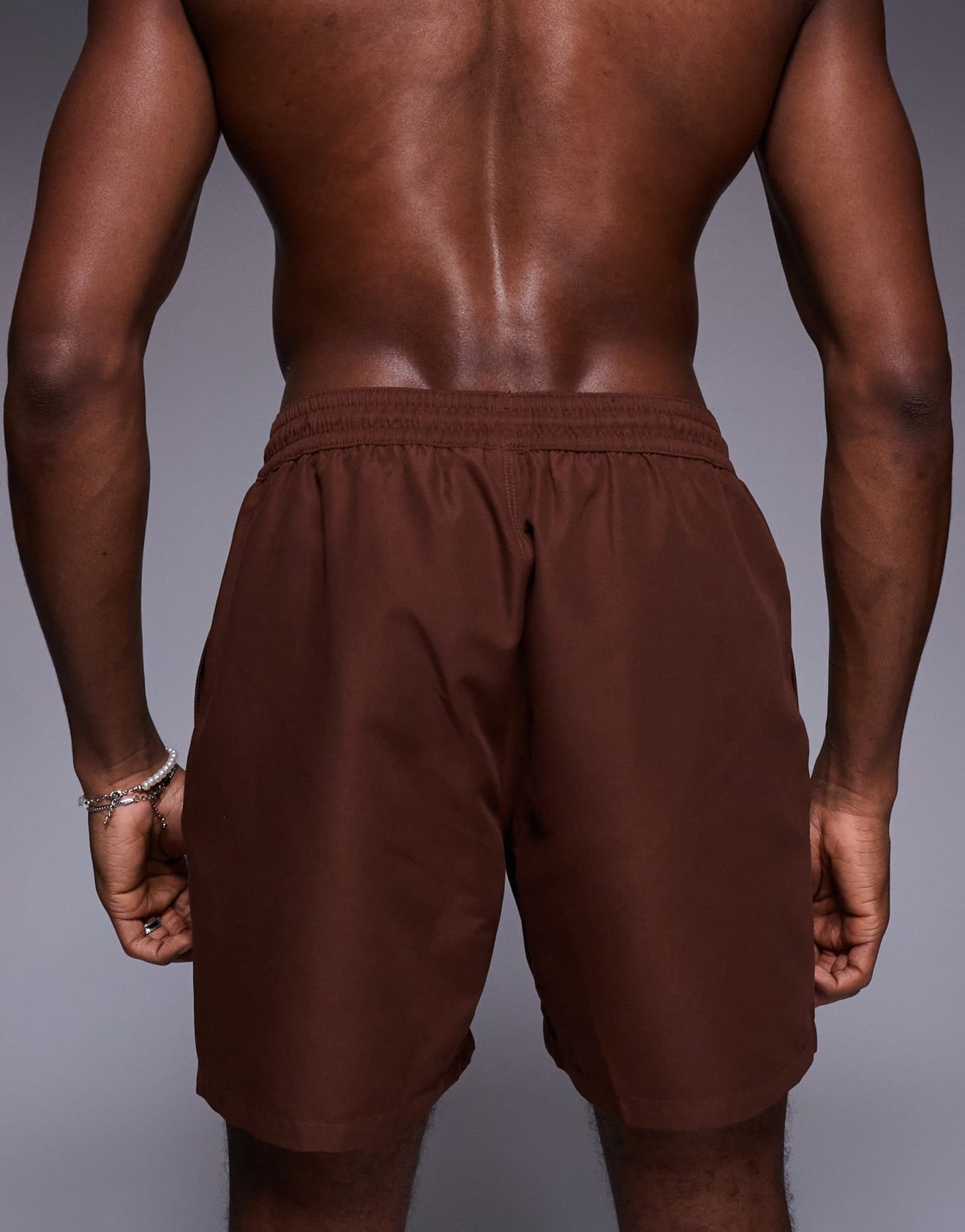 ASOS DESIGN swim shorts in mid length in dark brown - ASOS Sample Sale