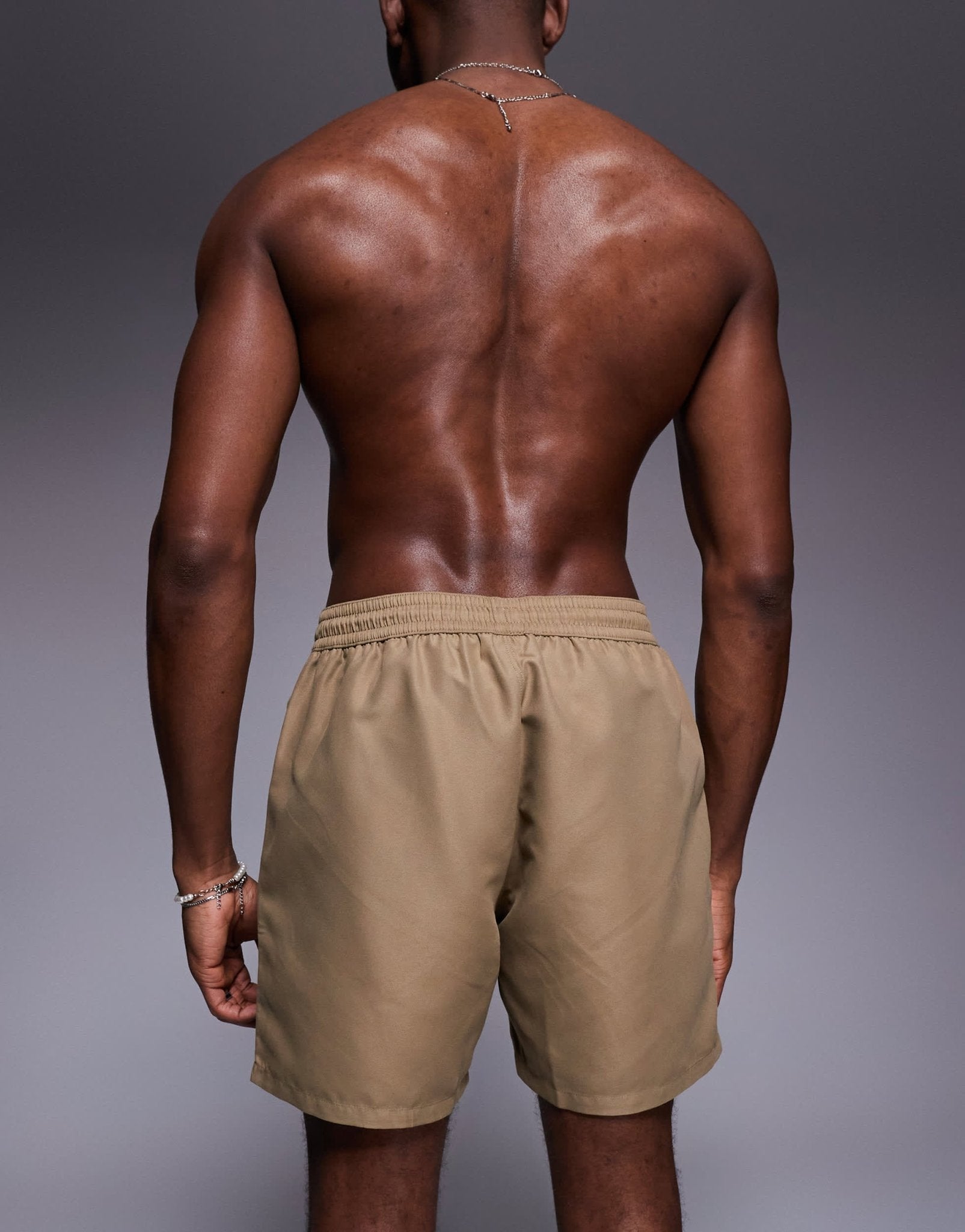 ASOS DESIGN swim shorts in mid length in dark stone - ASOS Sample Sale