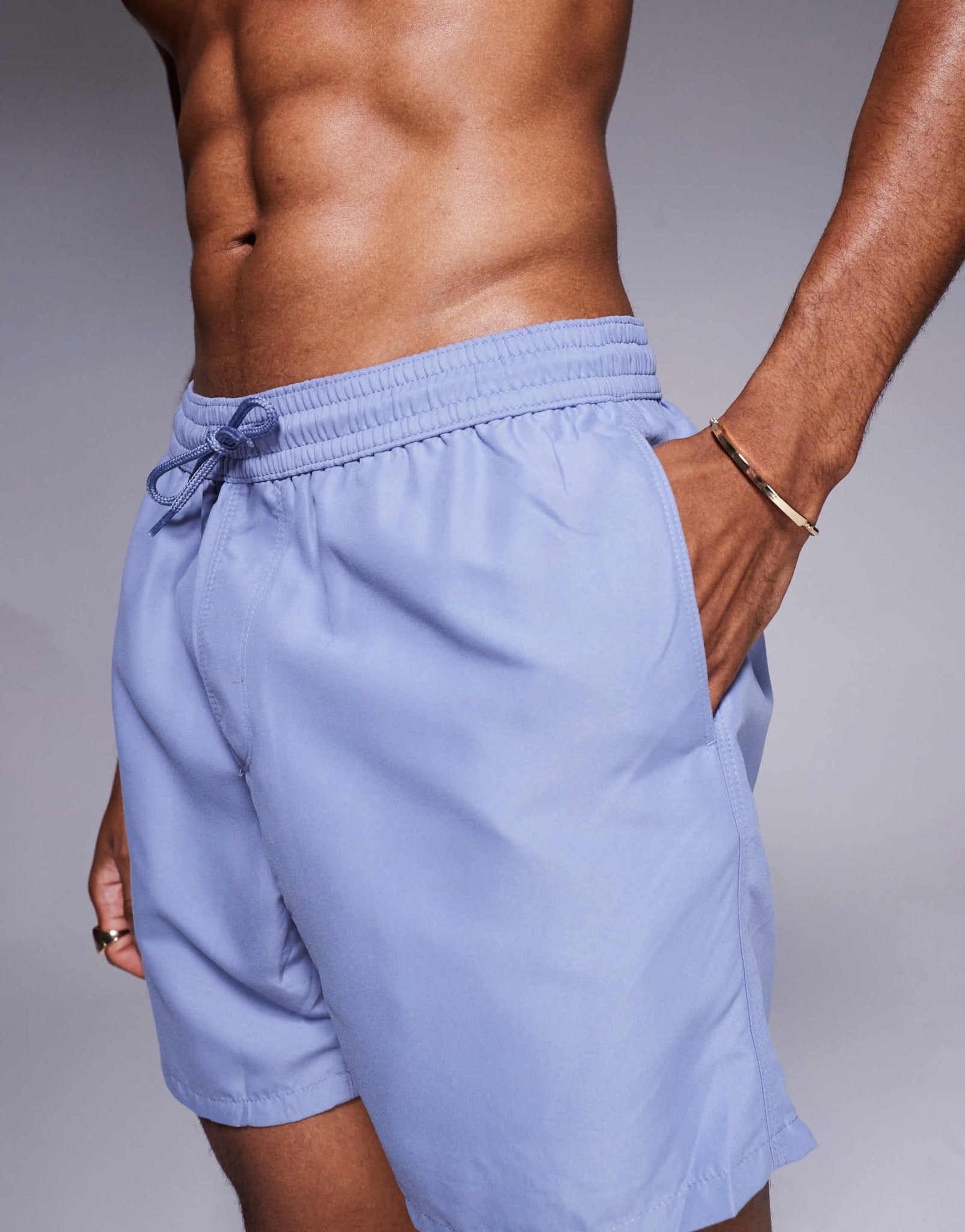 ASOS DESIGN swim shorts in mid length in mid blue - ASOS Sample Sale