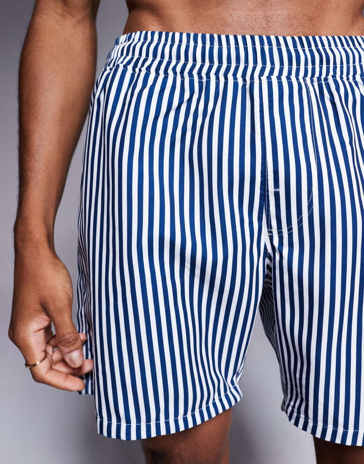 ASOS DESIGN swim shorts in mid length in navy stripe - ASOS Sample Sale