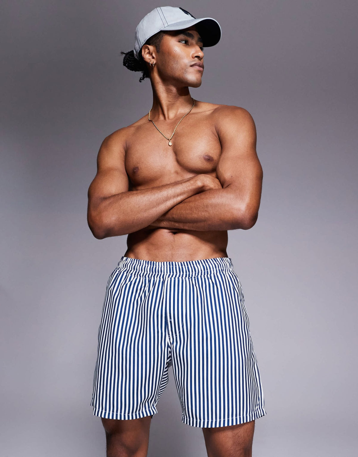 ASOS DESIGN swim shorts in mid length in navy stripe - ASOS Sample Sale