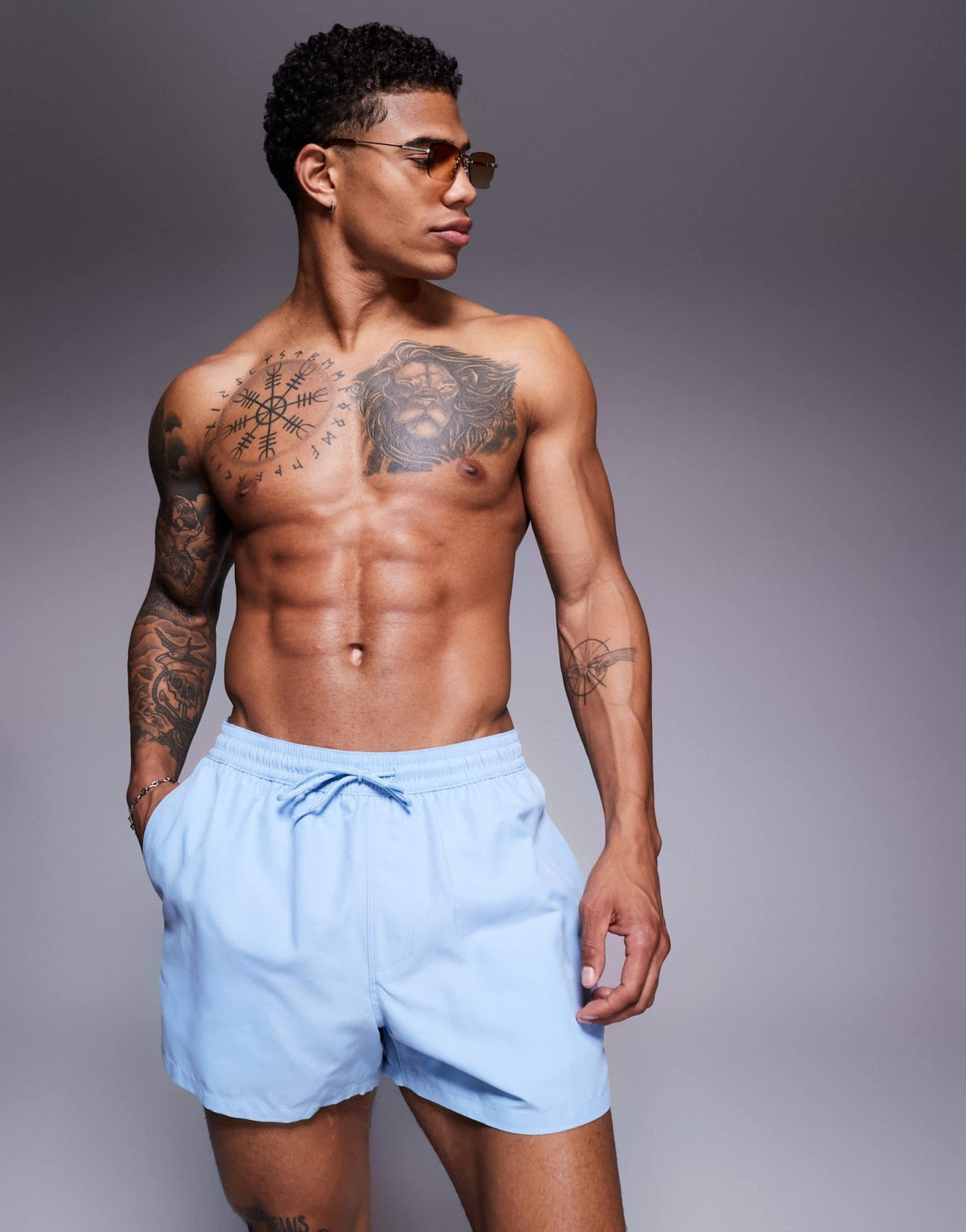 ASOS DESIGN swim shorts in short length in blue - ASOS Sample Sale