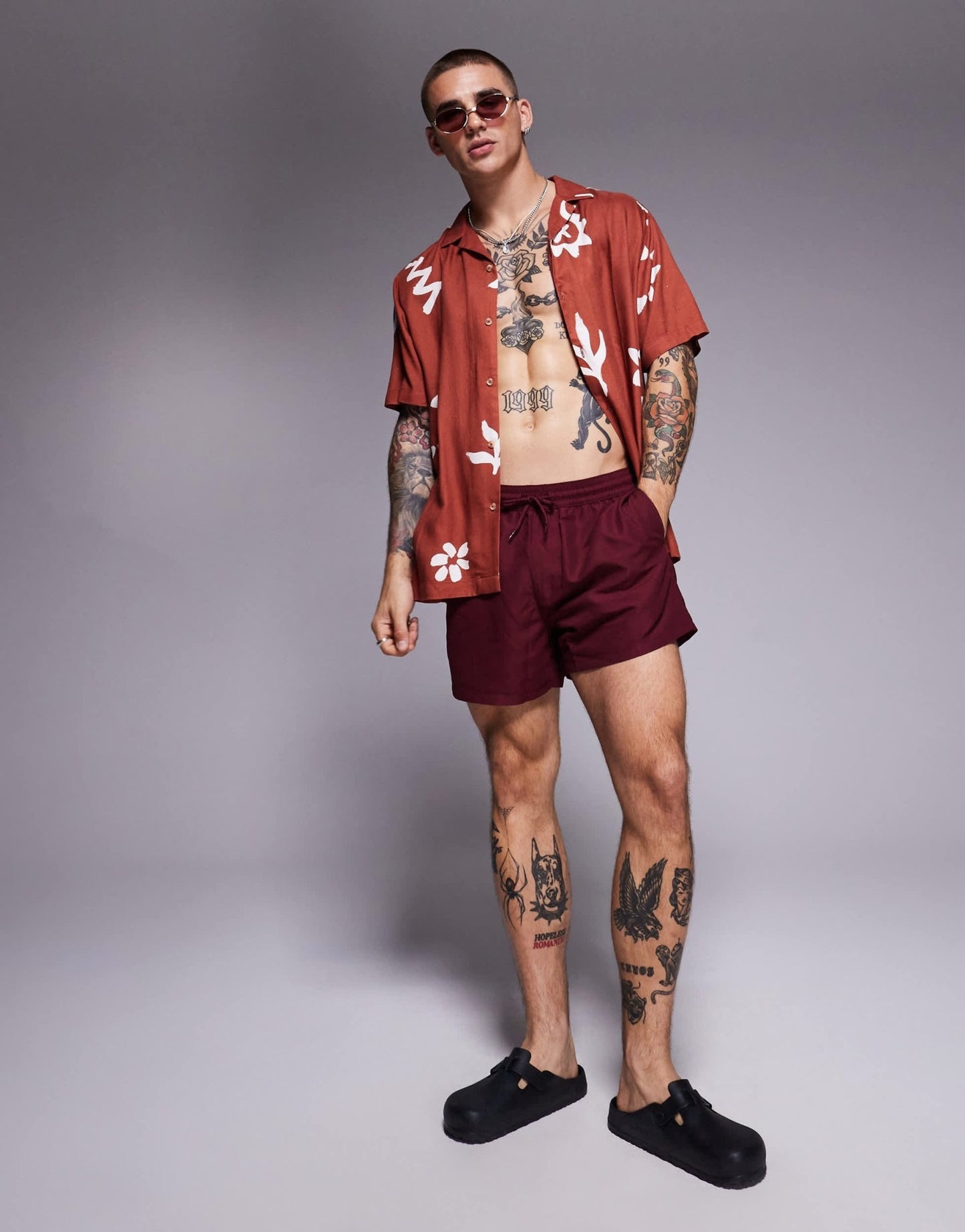 ASOS DESIGN swim shorts in short length in burgundy - ASOS Sample Sale